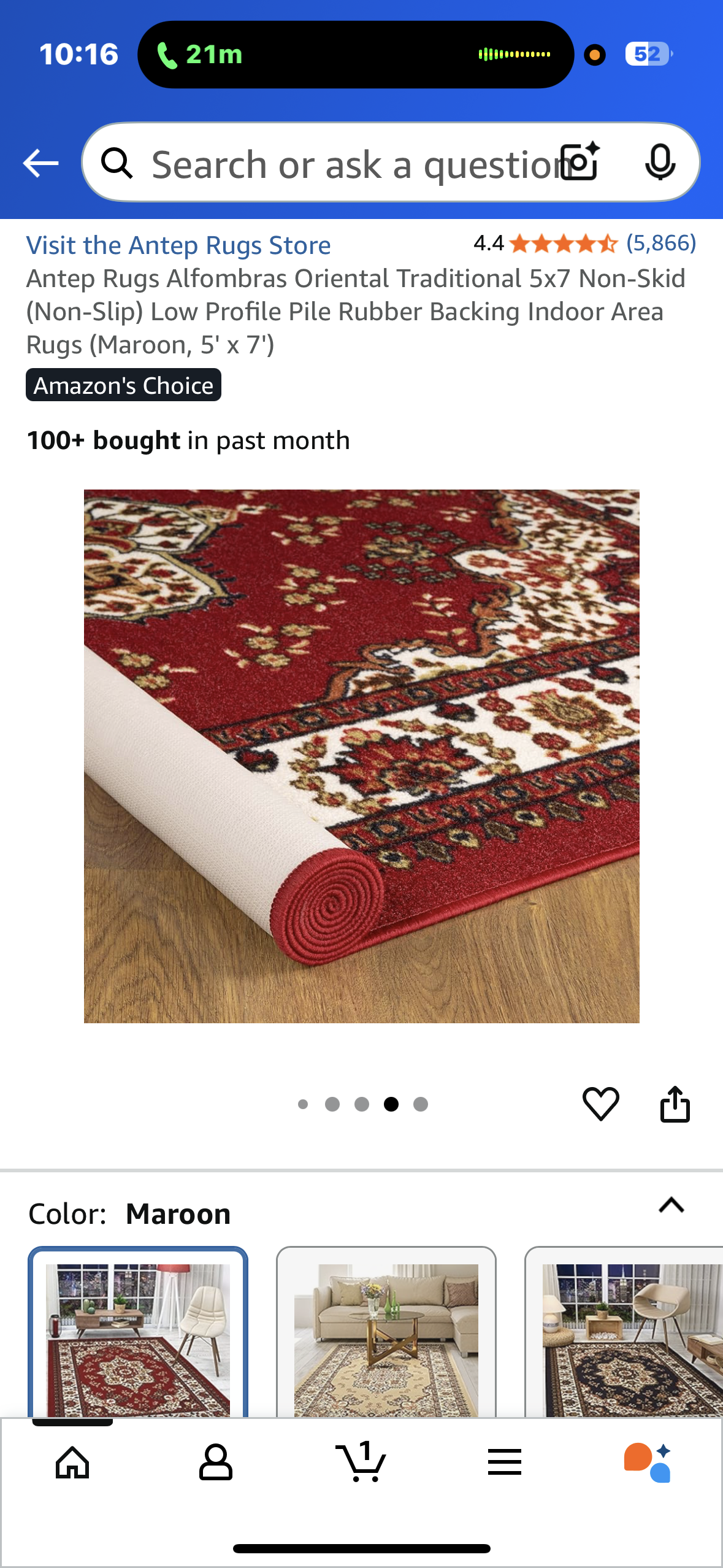 Antep Rugs Alfombras Oriental Traditional 5x7 Non-Skid (Non-Slip) Low Profile Pile Rubber Backing Indoor Area
Rugs (Maroon, 5' x 7') (L1026)