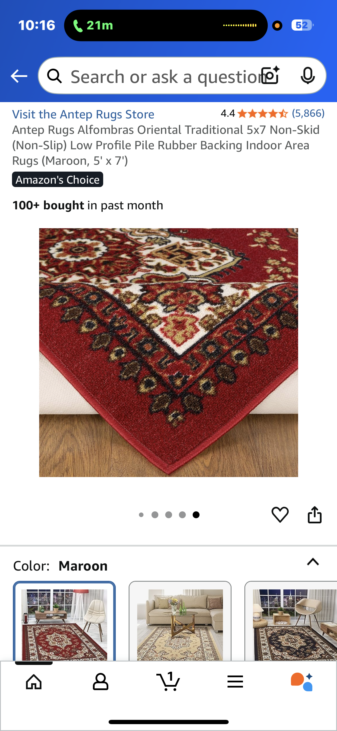 Antep Rugs Alfombras Oriental Traditional 5x7 Non-Skid (Non-Slip) Low Profile Pile Rubber Backing Indoor Area
Rugs (Maroon, 5' x 7') (L1026)