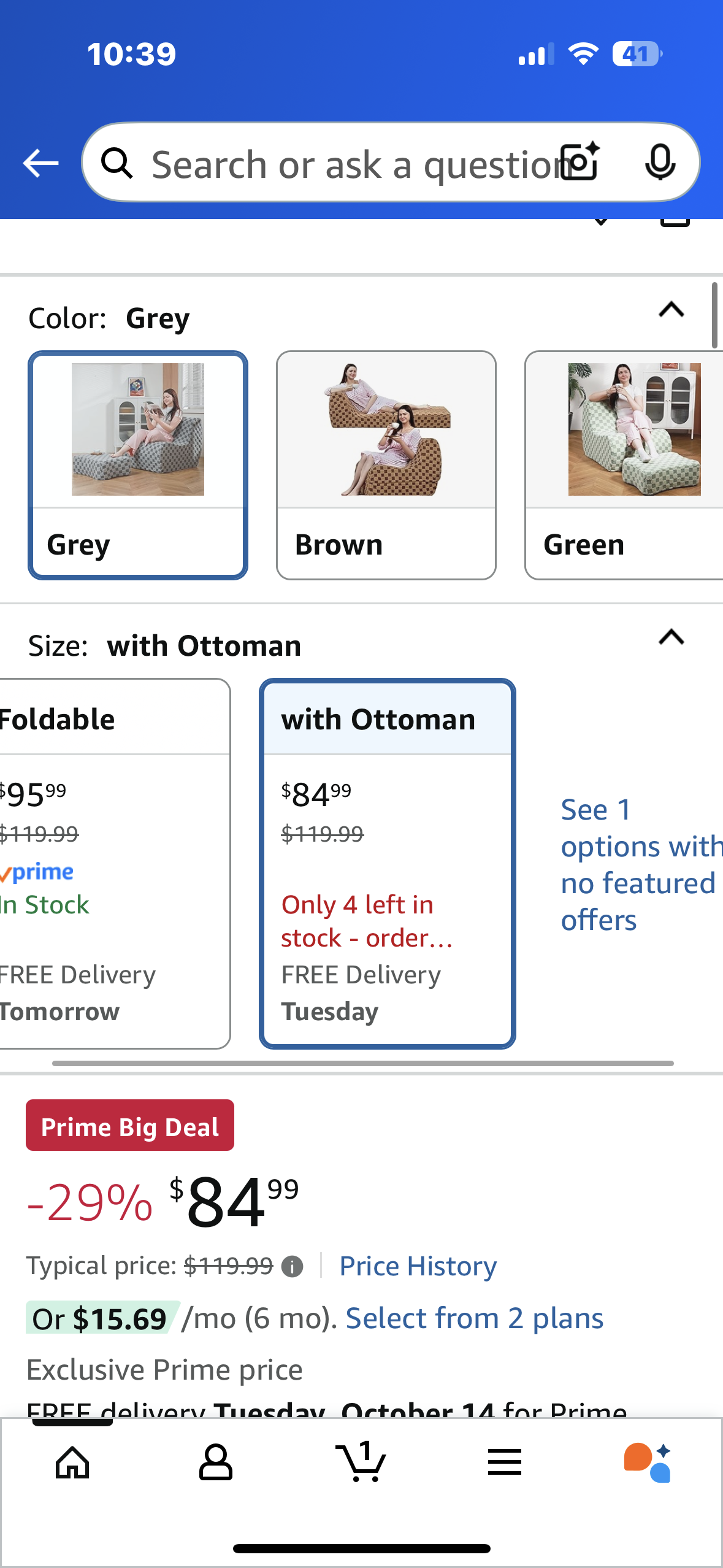 Giant Bean Bag Chair for Adults with Ottoman, Teddy Fabric Beanbag Chair with Memory Foam, Plush Lazy Floor Sofa with Footstool, for Living Room, Bedroom, Dorm, Apartment, Grey (L1025)