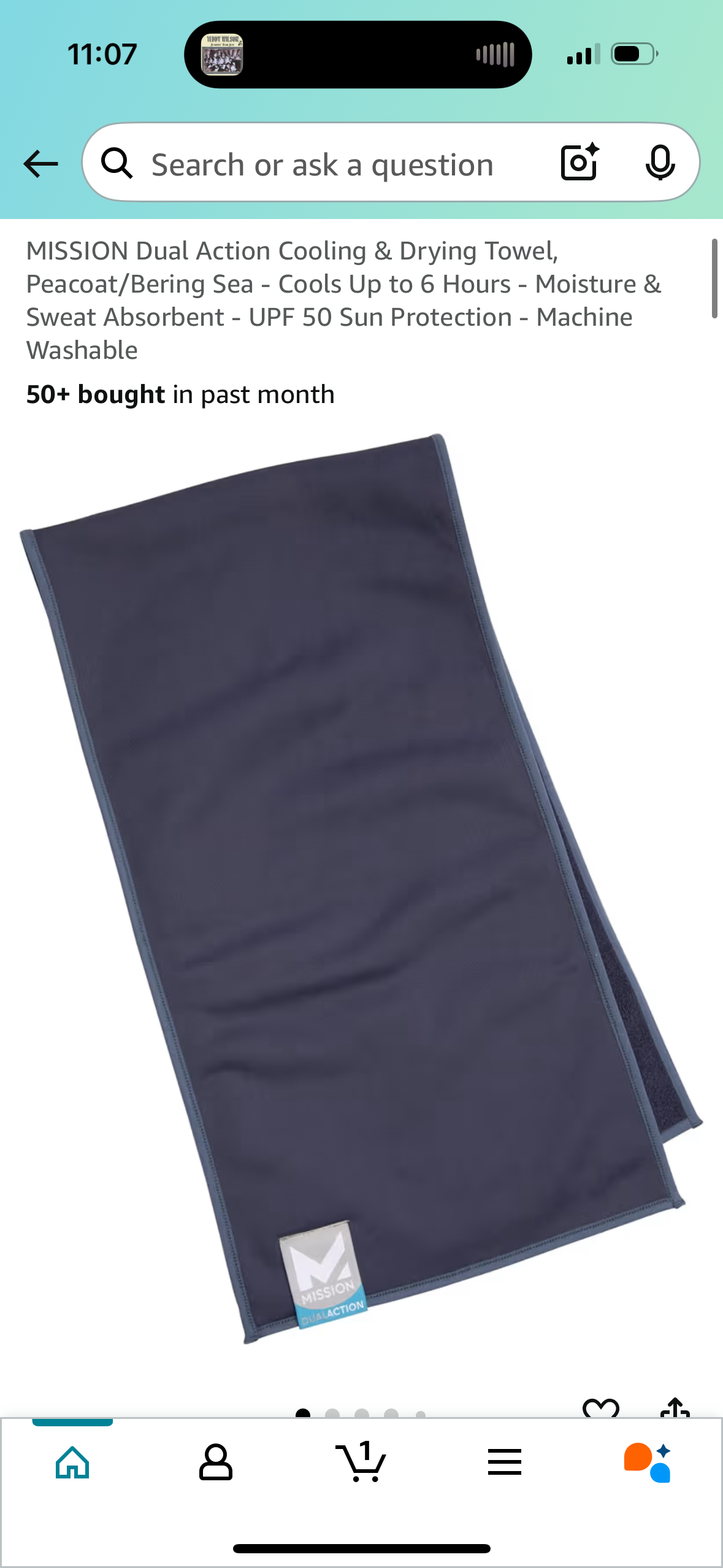 MISSION Dual Action Cooling & Drying Towel, Peacoat/Bering Sea - Cools Up to 6 Hours - Moisture & Sweat Absorbent - UPF 50 Sun Protection - Machine Washable