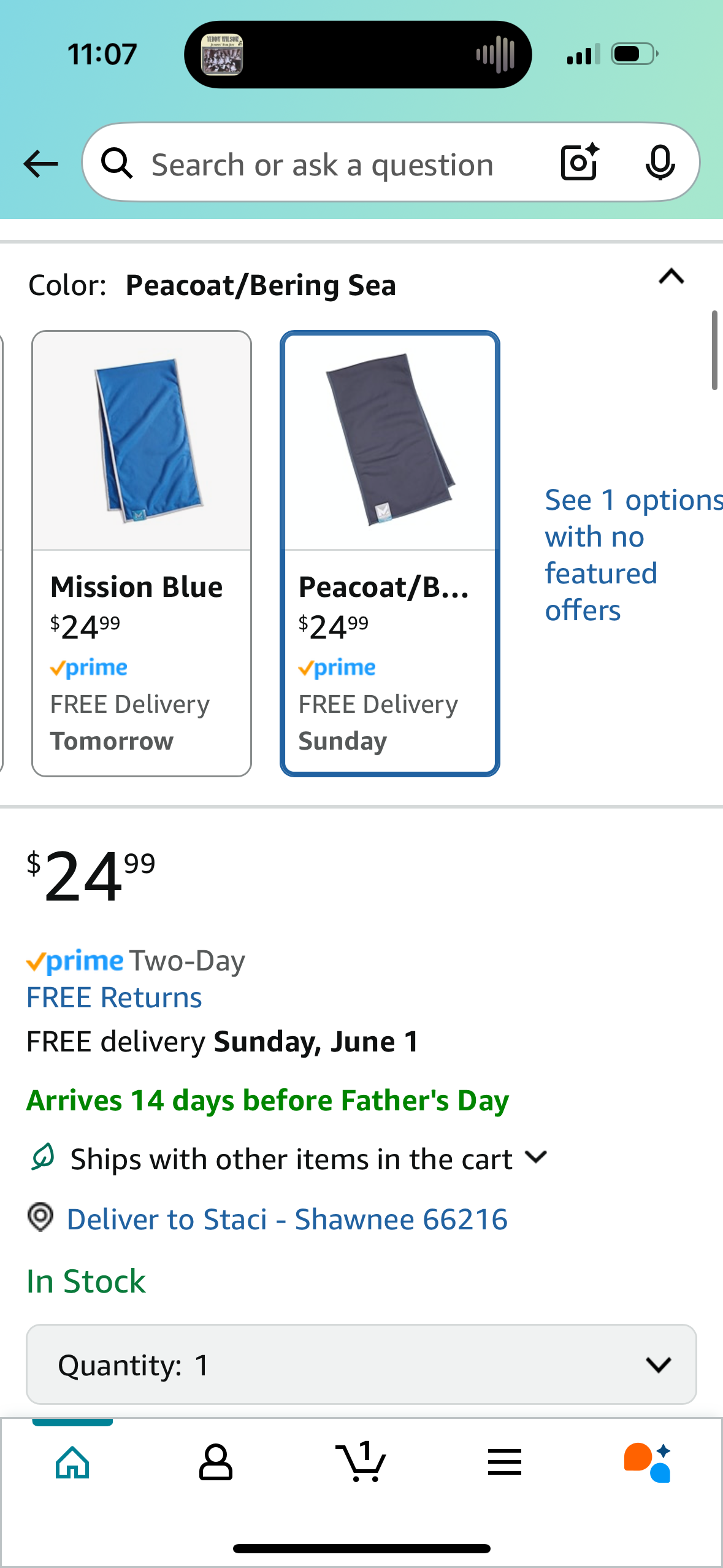 MISSION Dual Action Cooling & Drying Towel, Peacoat/Bering Sea - Cools Up to 6 Hours - Moisture & Sweat Absorbent - UPF 50 Sun Protection - Machine Washable