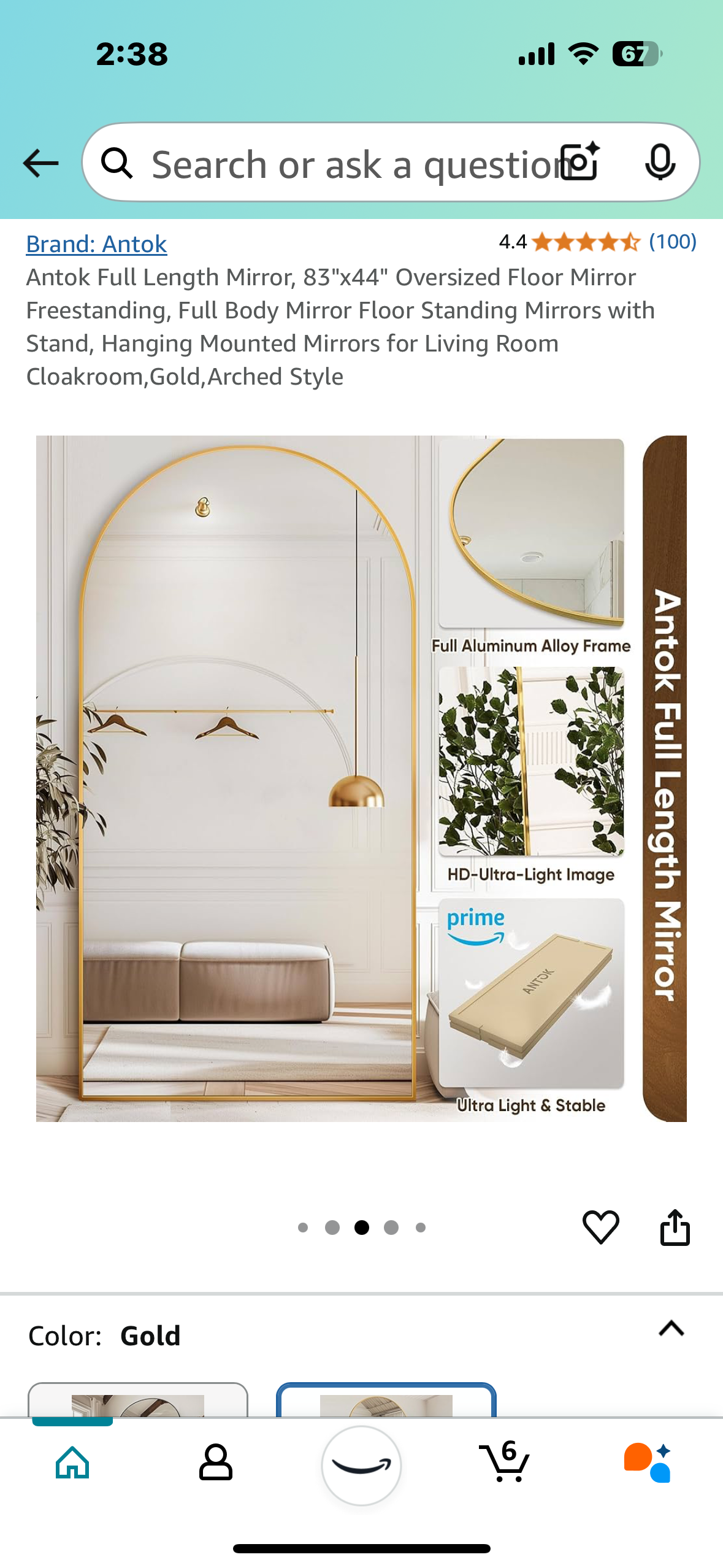 New - Antok Full Length Mirror, 83"x44" Oversized Freestanding (M319)