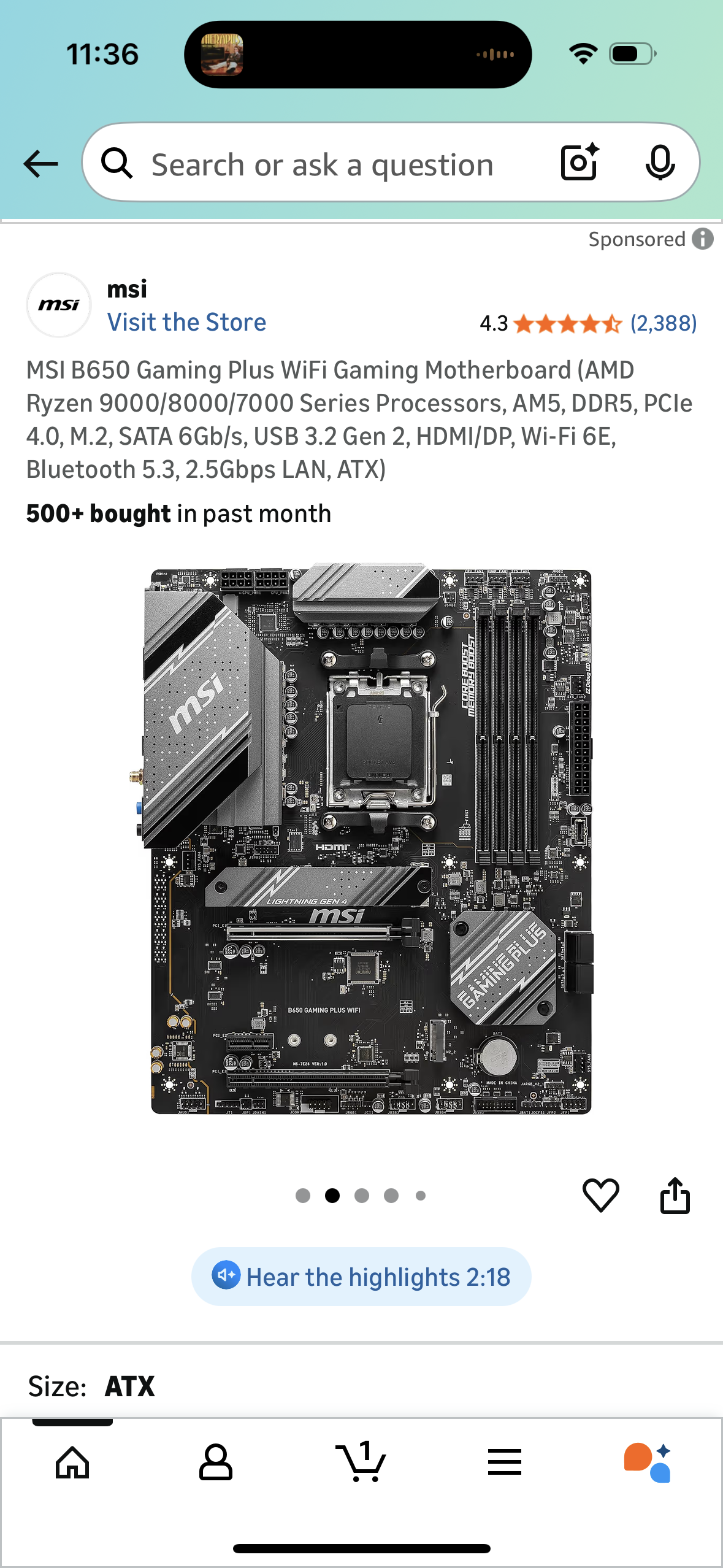 MSI B650 Gaming Plus WiFi Gaming Motherboard (AMD Ryzen 9000/8000/7000 Series Processors, AM5, DDR5, PCIe 4.0, M.2, SATA 6Gb/s, USB 3.2 Gen 2, HDMI/DP, Wi-Fi 6E, Bluetooth 5.3, 2.5Gbps LAN, ATX)