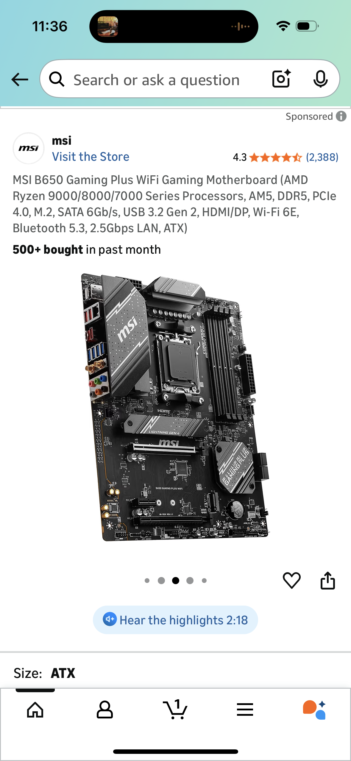 MSI B650 Gaming Plus WiFi Gaming Motherboard (AMD Ryzen 9000/8000/7000 Series Processors, AM5, DDR5, PCIe 4.0, M.2, SATA 6Gb/s, USB 3.2 Gen 2, HDMI/DP, Wi-Fi 6E, Bluetooth 5.3, 2.5Gbps LAN, ATX)
