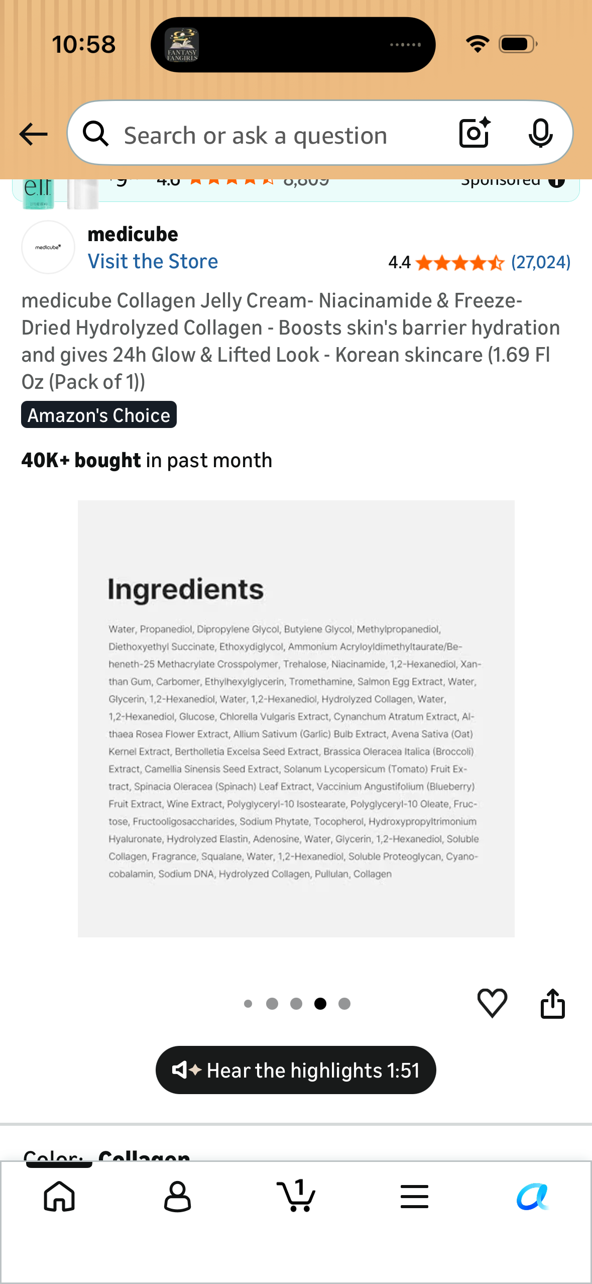 medicube Collagen Jelly Cream- Niacinamide & Freeze-Dried Hydrolyzed Collagen - Boosts skin's barrier hydration and gives 24h Glow & Lifted Look - Korean skincare (1.69 Fl Oz (Pack of 1))