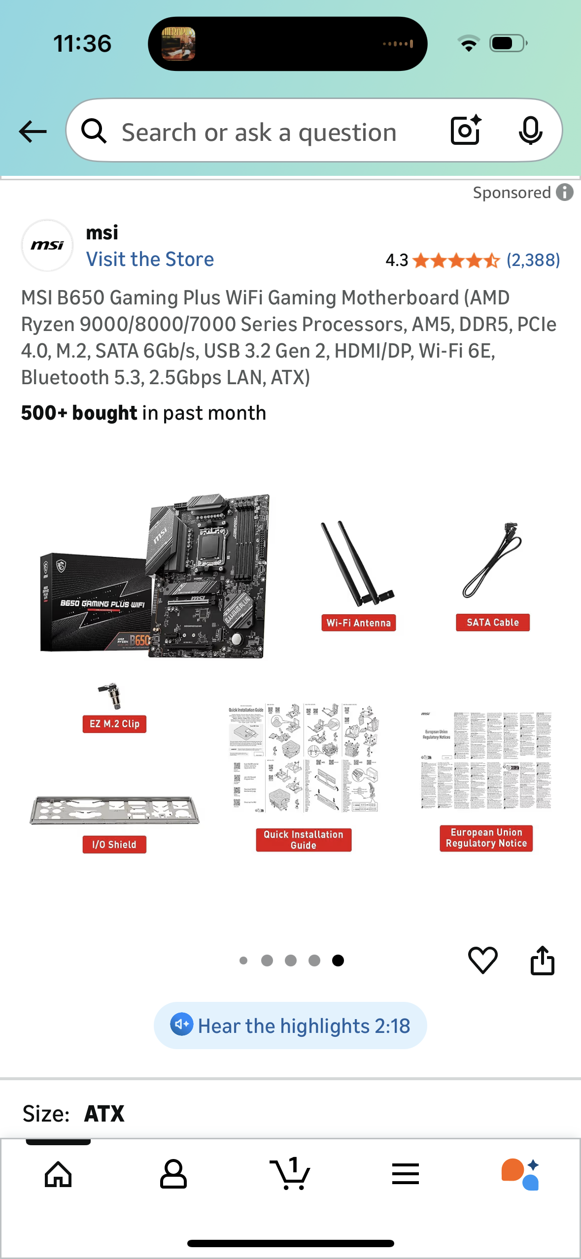 MSI B650 Gaming Plus WiFi Gaming Motherboard (AMD Ryzen 9000/8000/7000 Series Processors, AM5, DDR5, PCIe 4.0, M.2, SATA 6Gb/s, USB 3.2 Gen 2, HDMI/DP, Wi-Fi 6E, Bluetooth 5.3, 2.5Gbps LAN, ATX)