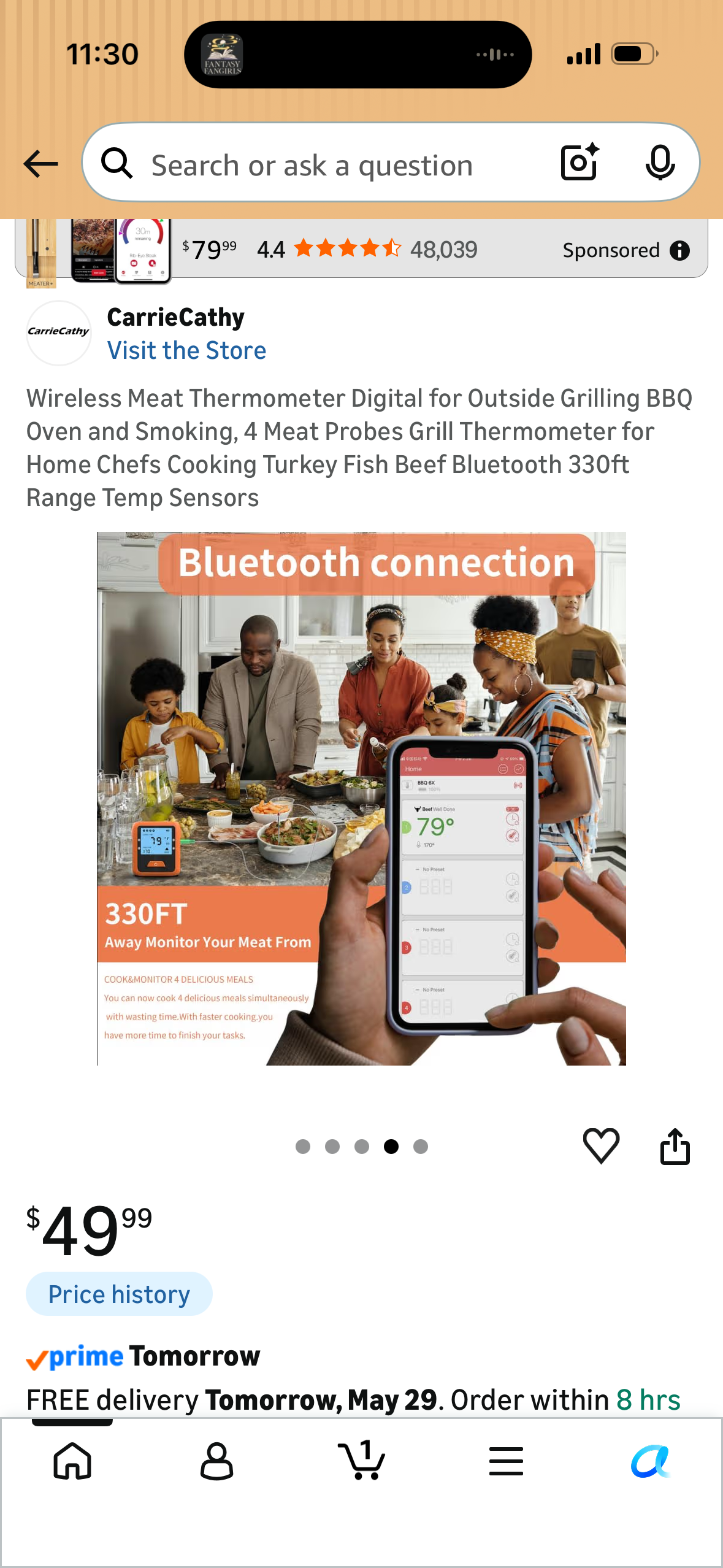 Wireless Meat Thermometer Digital for Outside Grilling BBQ Oven and Smoking, 4 Meat Probes Grill Thermometer for Home Chefs Cooking Turkey Fish Beef Bluetooth 330ft Range Temp Sensors