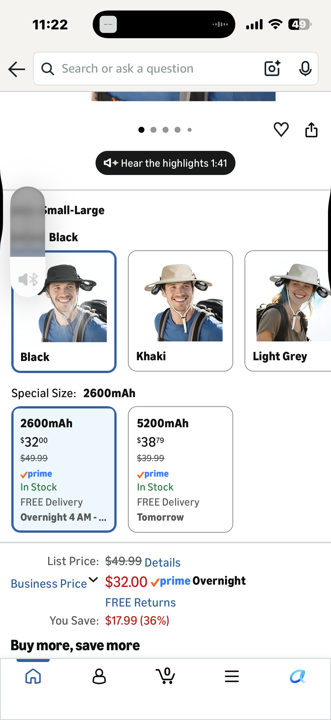 Cooling Sun Hat with Fan Rechargeable, UPF50+ Bucket Hat, 8-16H Neck Fan Hat for Camping Beach Essentials, Gift for Men Women
