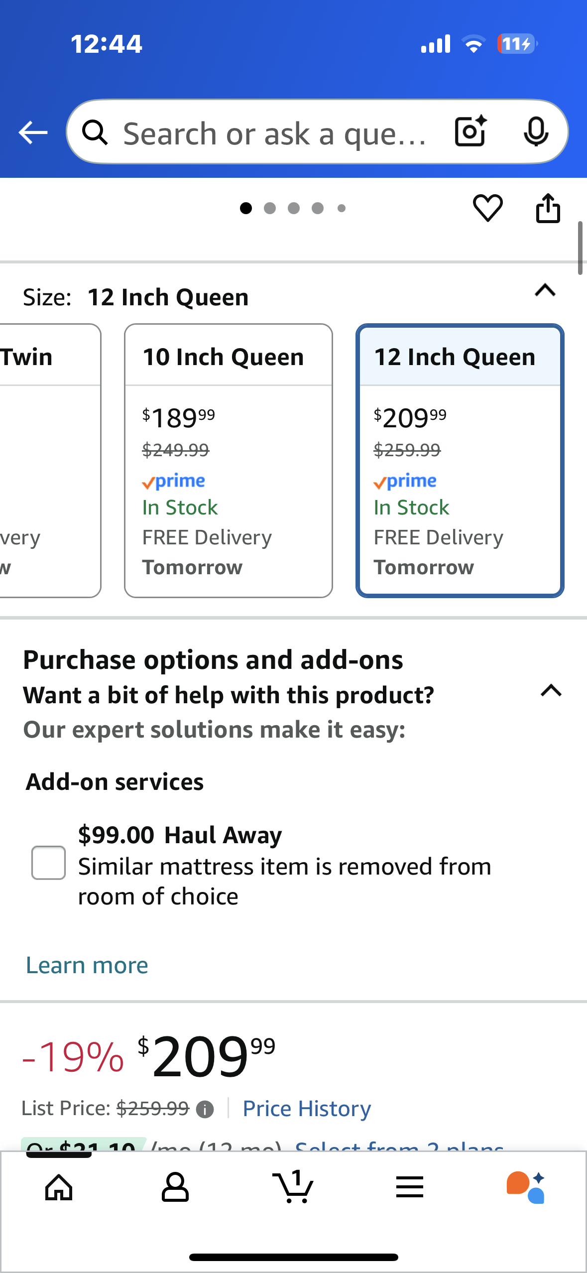 Open Queen Size Mattress, 12” (B1100)