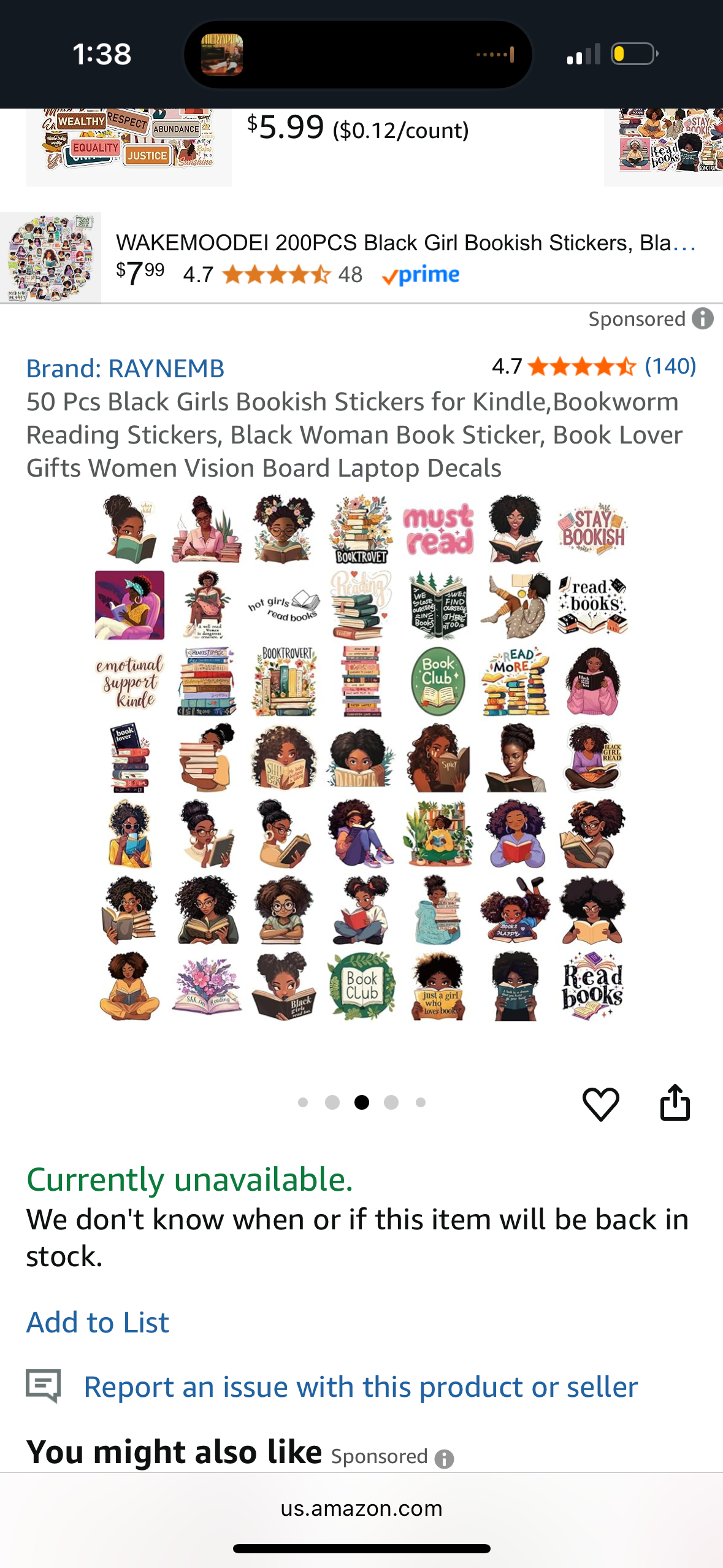 ‼️2 for $3‼️ 50 Pcs Black Girls Bookish Stickers for Kindle,Bookworm Reading Stickers, Black Woman Book Sticker, Book Lover Gifts Women Vision Board Laptop Decals