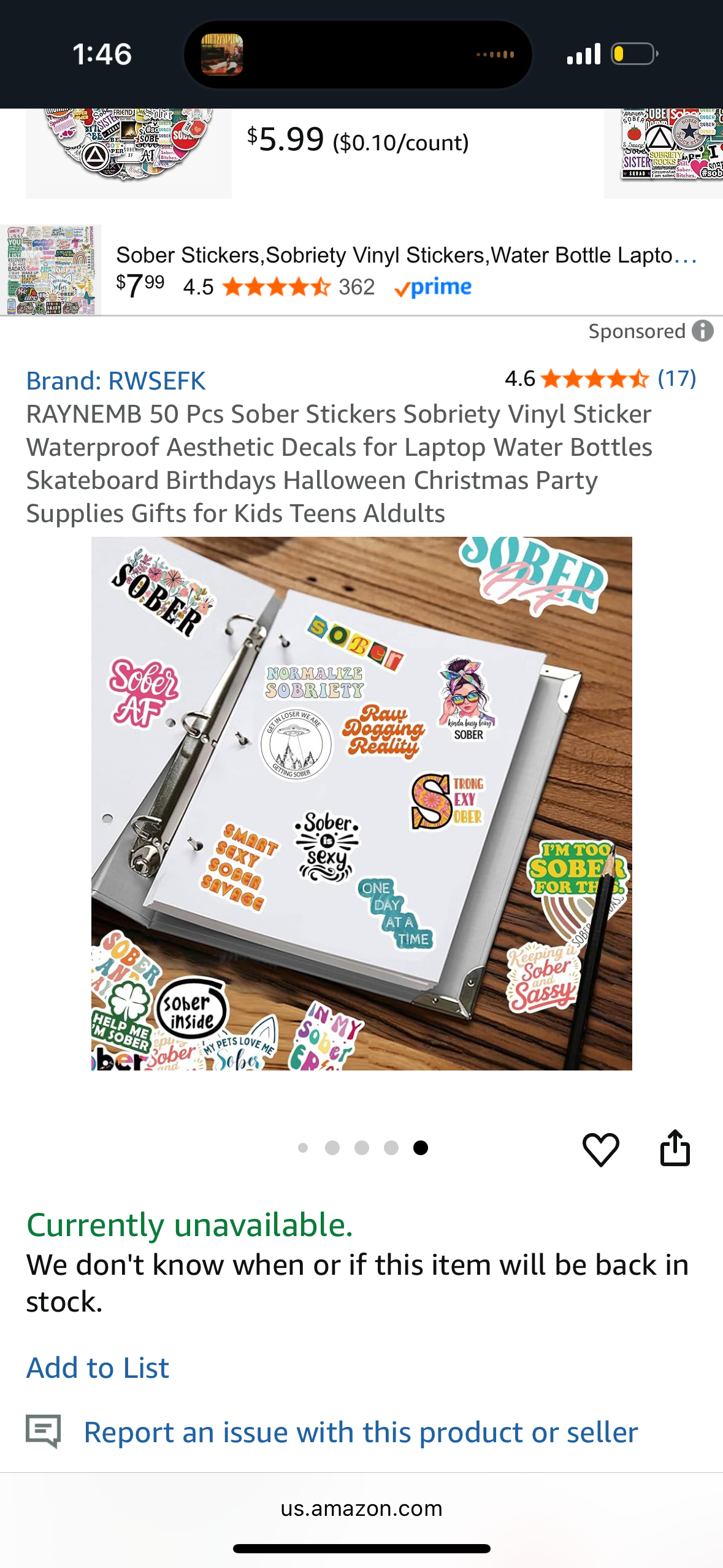 ‼️2 for $3‼️ 50 Pcs Sober Stickers Sobriety Vinyl Sticker Waterproof Aesthetic Decals for Laptop Water Bottles Skateboard Birthdays Halloween Christmas Party Supplies Gifts for Kids Teens Aldults