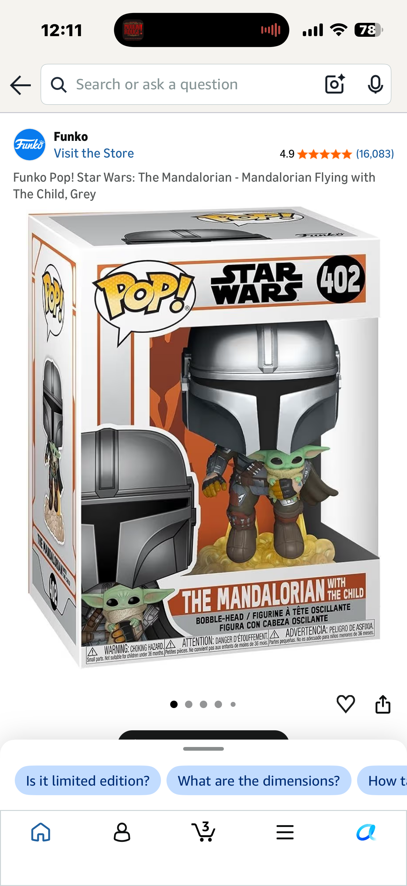 Funko Pop! Star Wars: The Mandalorian - Mandalorian Flying with The Child, Grey