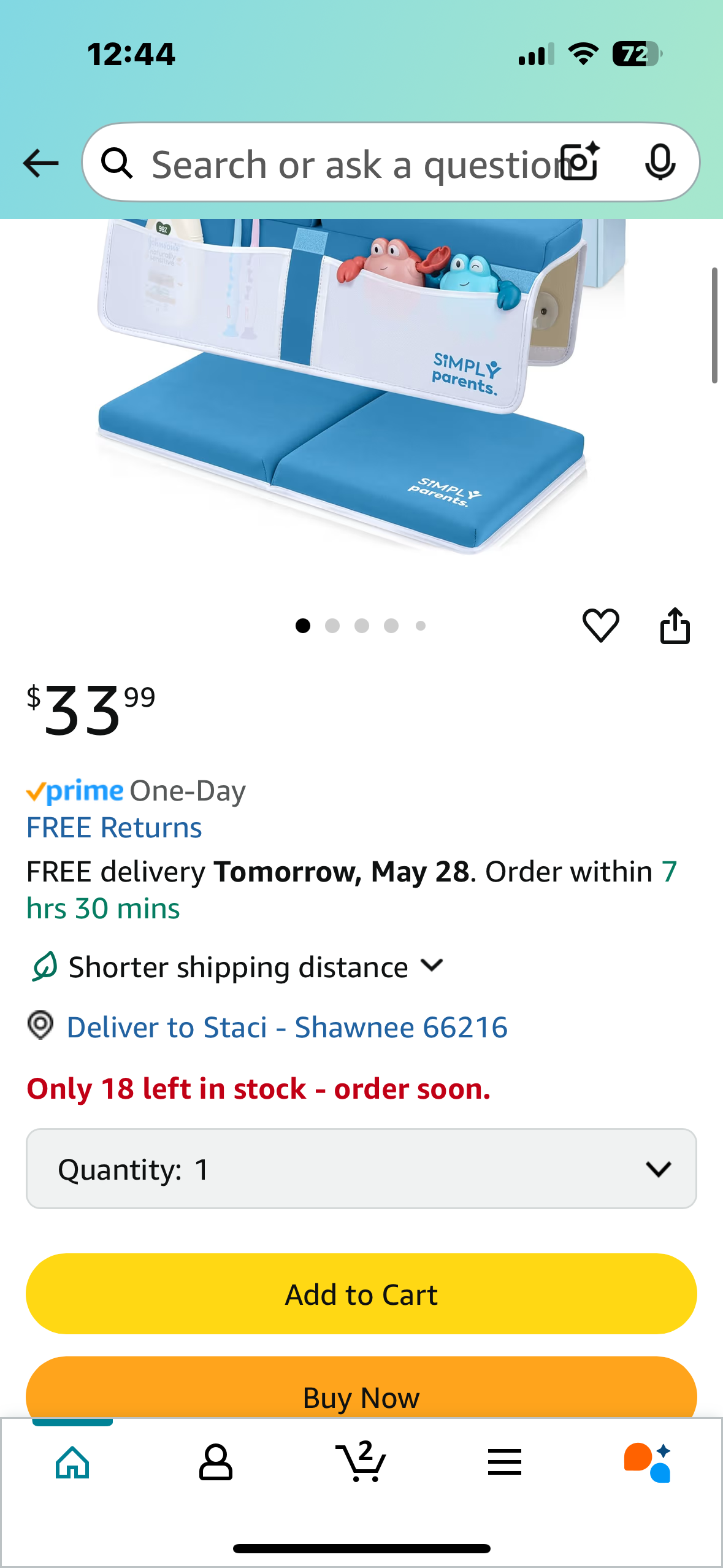 Simply Parents Comfortable Baby Bath Kneeler and Elbow Rest Pad Set - Quick-Dry Non-Slip Bath Kneeling Pad for Bathing Baby, Baby Bath Time Essentials for Newborn, Baby Bath Accessories for Tub, Blue
