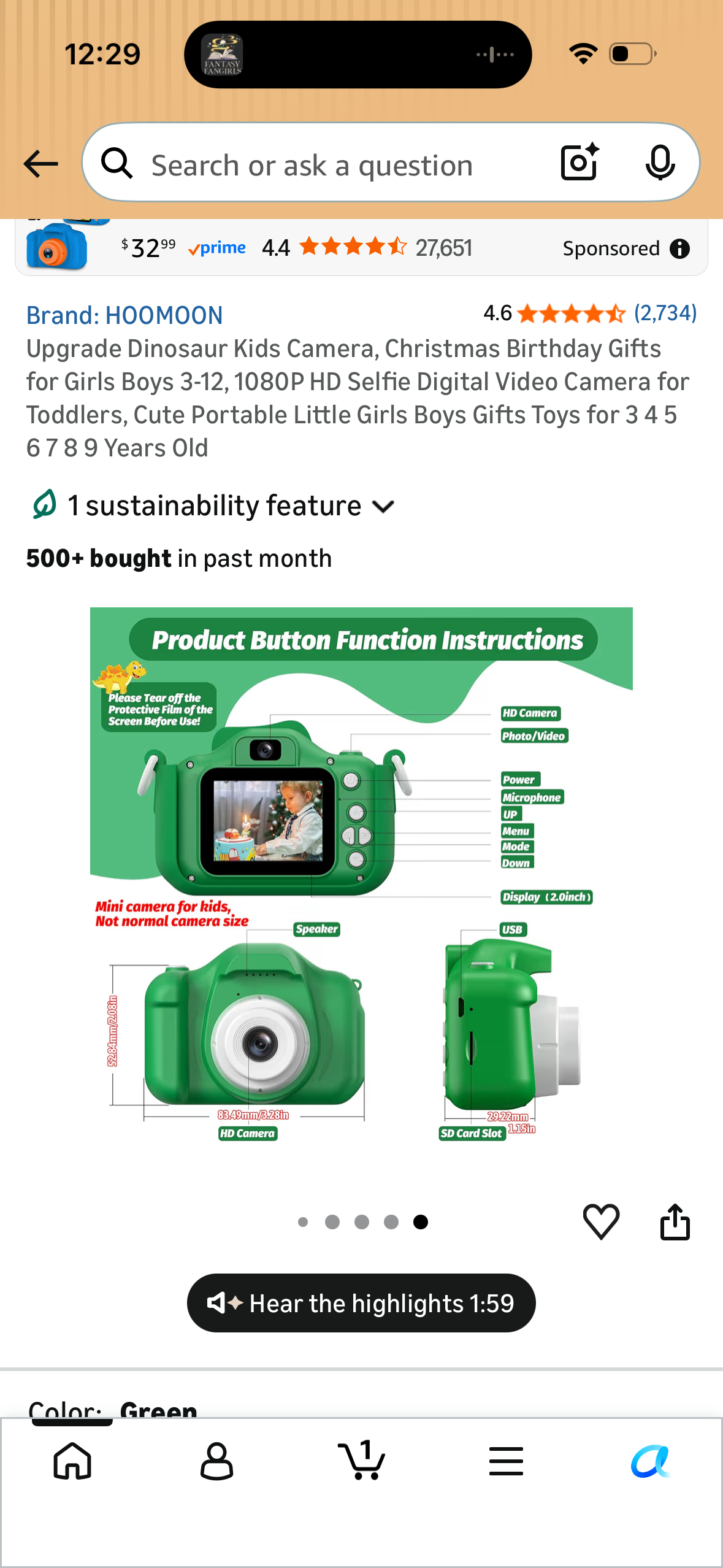 Upgrade Dinosaur Kids Camera, Christmas Birthday Gifts for Girls Boys 3-12, 1080P HD Selfie Digital Video Camera for Toddlers, Cute Portable Little Girls Boys Gifts Toys for 3 4 5 6 7 8 9 Years Old