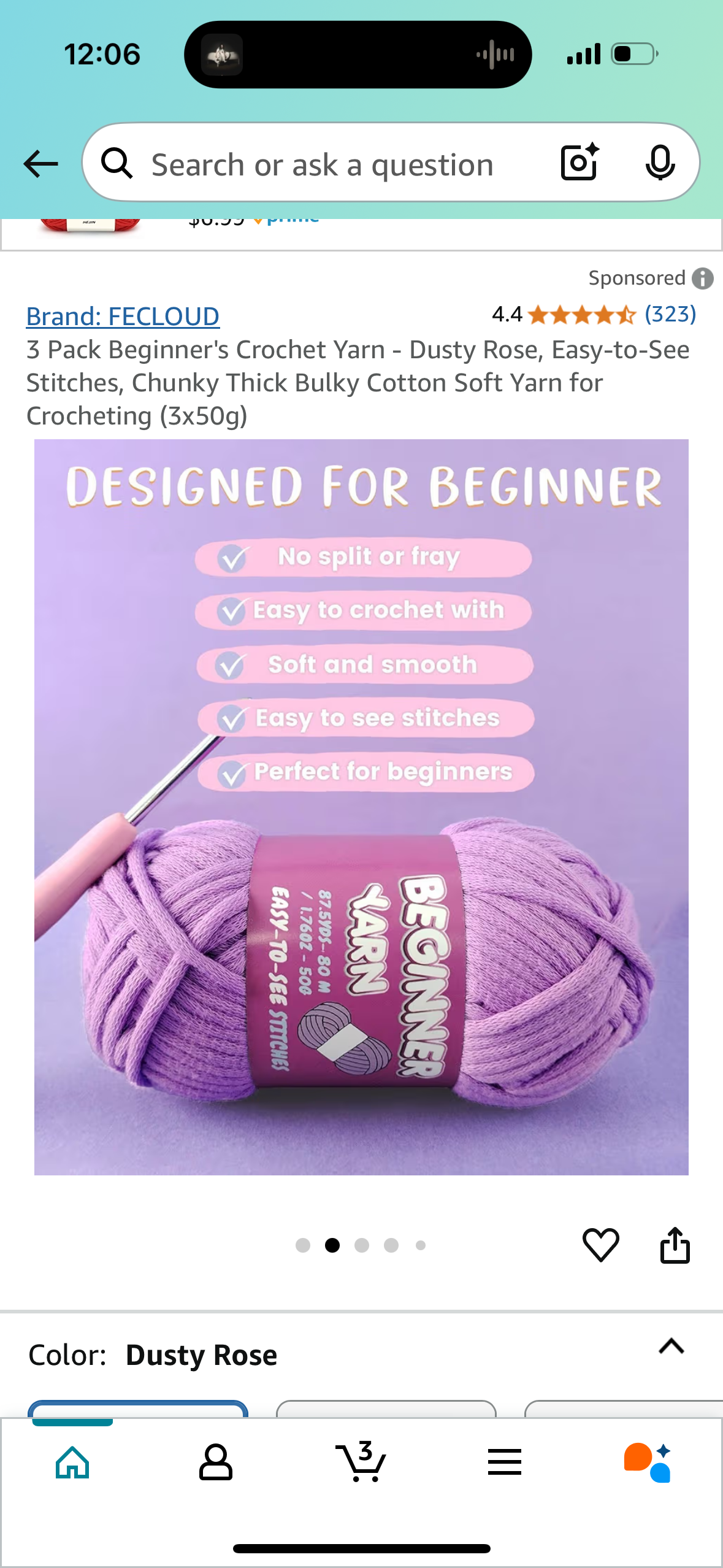3 Pack Easy Yarn for Crocheting and Knitting - #4 Yarn Cotton-Nylon Blend Ideal for Beginners with Easy-to-See Stitches (Rubber Red, 165 g/5.8 oz, 180 yds)