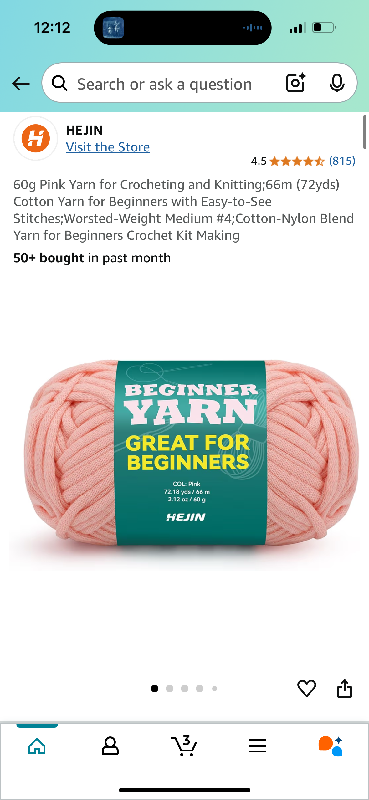 1 Pack Easy Yarn for Crocheting and Knitting - #4 Yarn Cotton-Nylon Blend Ideal for Beginners with Easy-to-See Stitches (Denim Blue, 55 g/2 oz, 60 yds)