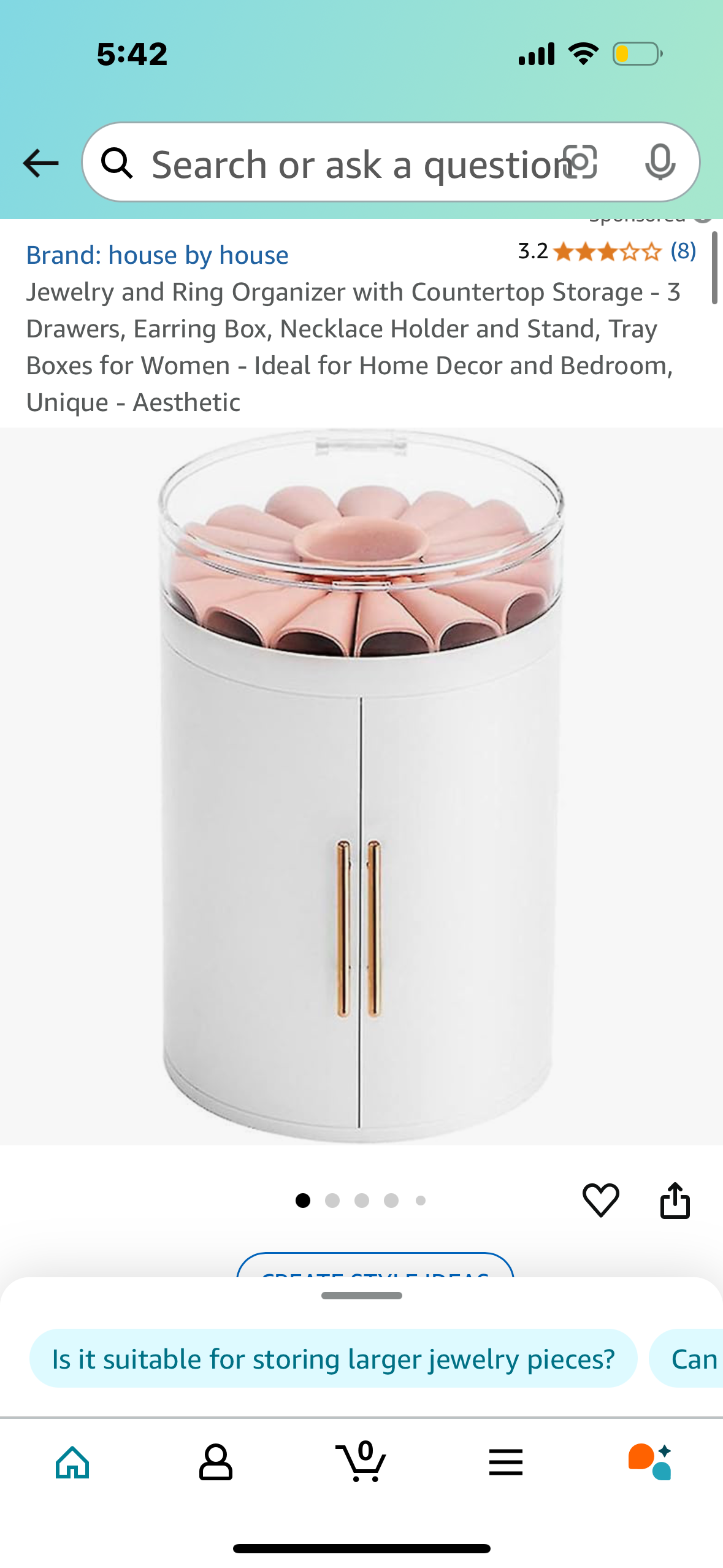 Jewelry and Ring Organizer with Countertop Storage - 3 Drawers, Earring Box, Necklace Holder and Stand, Tray Boxes for Women - Ideal for Home Decor and Bedroom, Unique - Aesthetic