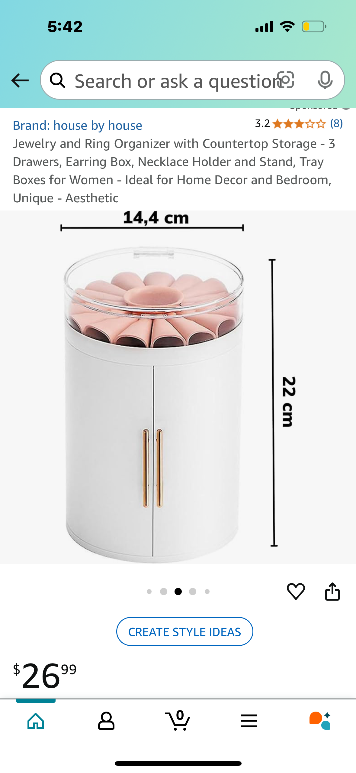 Jewelry and Ring Organizer with Countertop Storage - 3 Drawers, Earring Box, Necklace Holder and Stand, Tray Boxes for Women - Ideal for Home Decor and Bedroom, Unique - Aesthetic