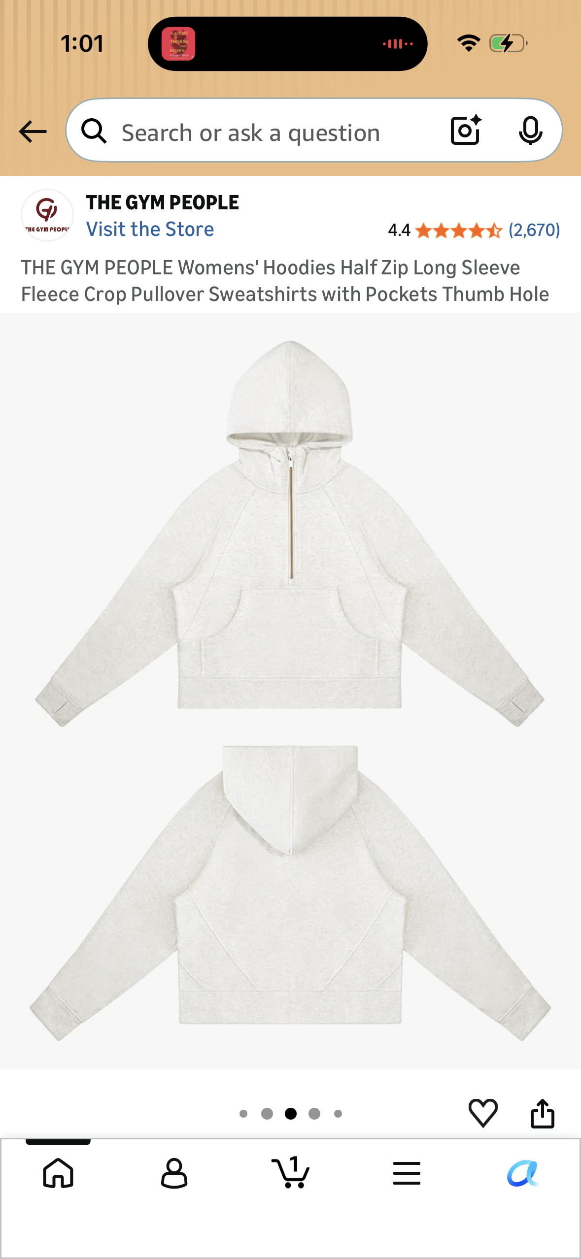 THE GYM PEOPLE Womens' Hoodies Half Zip Long Sleeve Fleece Crop Pullover Sweatshirts with Pockets Thumb Hole