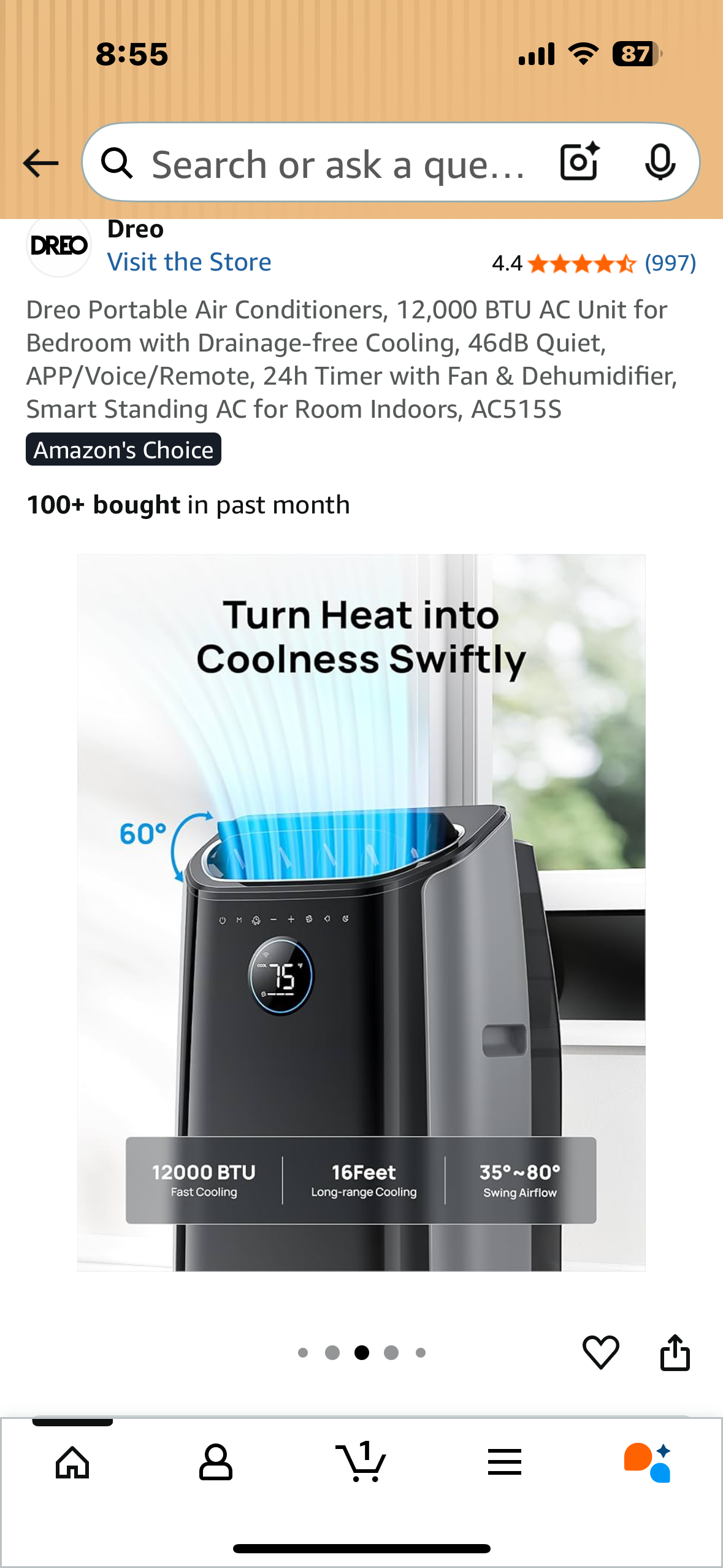 Dreo Portable Air Conditioner, 12,000 BTU AC Unit with Drainage-free Cooling, 46dB Quiet, APP/Voice/Remote, 24h Timer with Fan & Dehumidifier (R689)