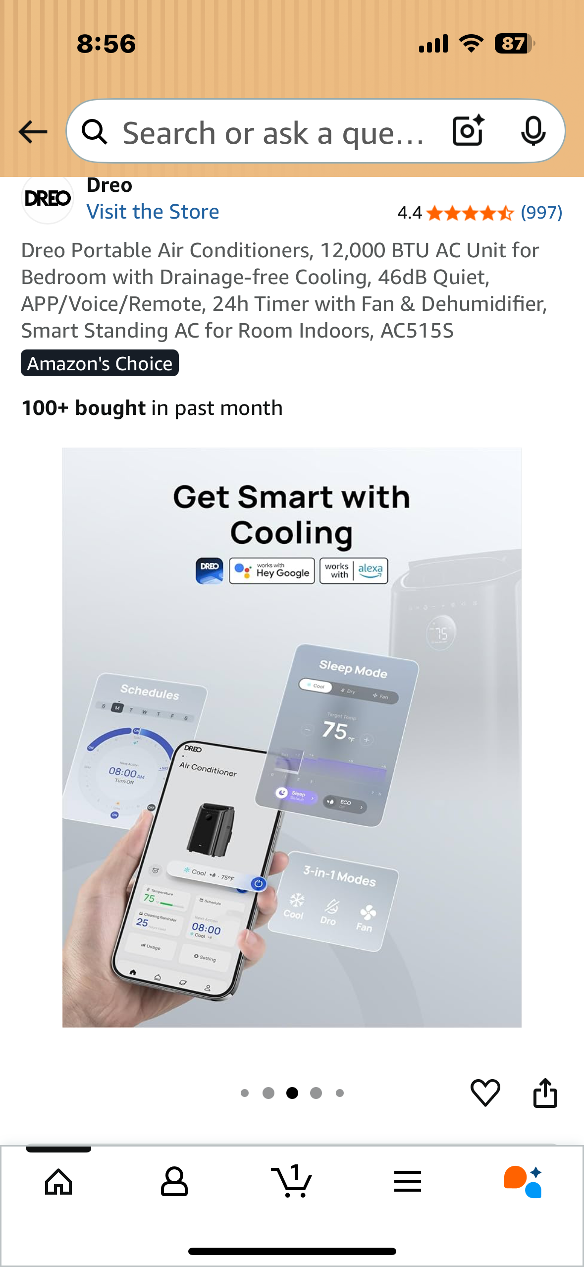 Dreo Portable Air Conditioner, 12,000 BTU AC Unit with Drainage-free Cooling, 46dB Quiet, APP/Voice/Remote, 24h Timer with Fan & Dehumidifier (R689)