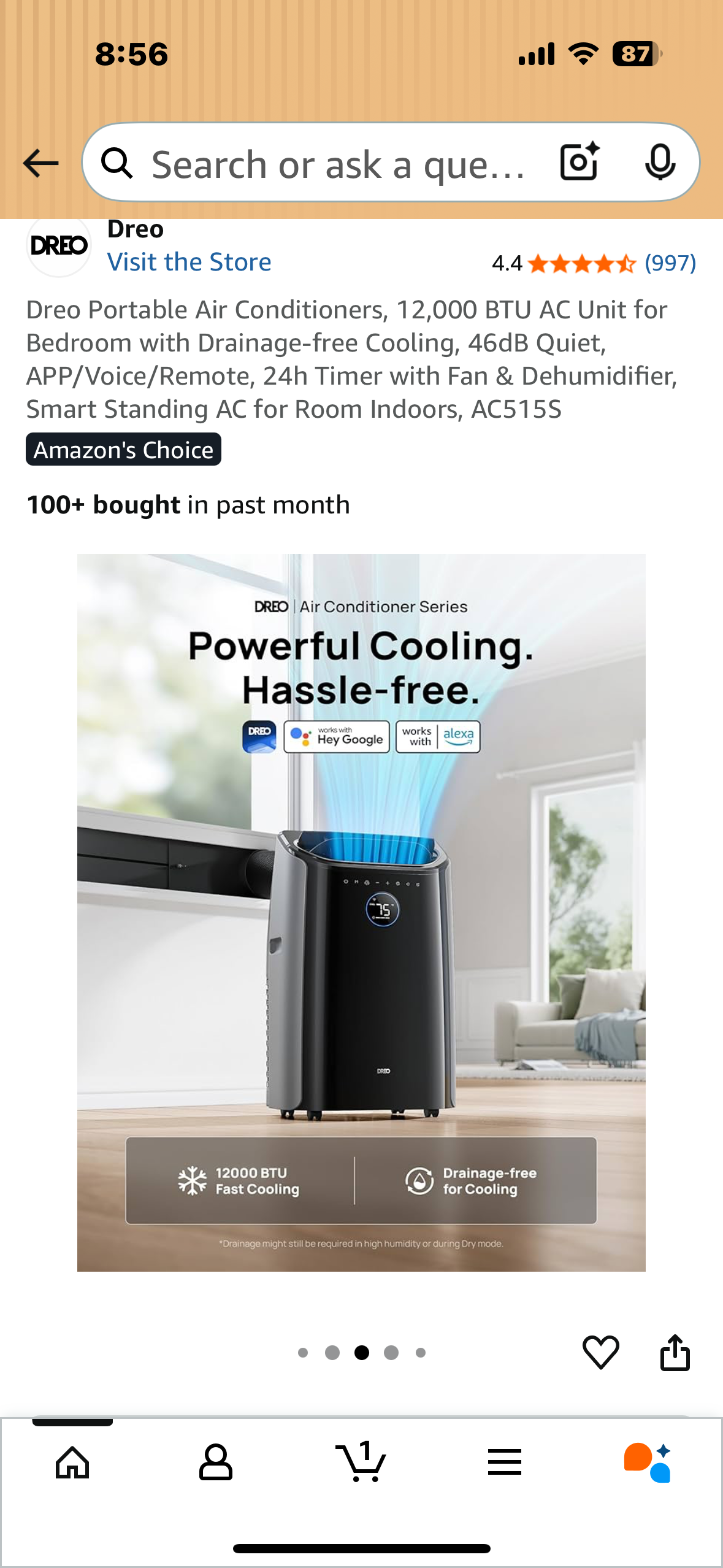Dreo Portable Air Conditioner, 12,000 BTU AC Unit with Drainage-free Cooling, 46dB Quiet, APP/Voice/Remote, 24h Timer with Fan & Dehumidifier (R689)