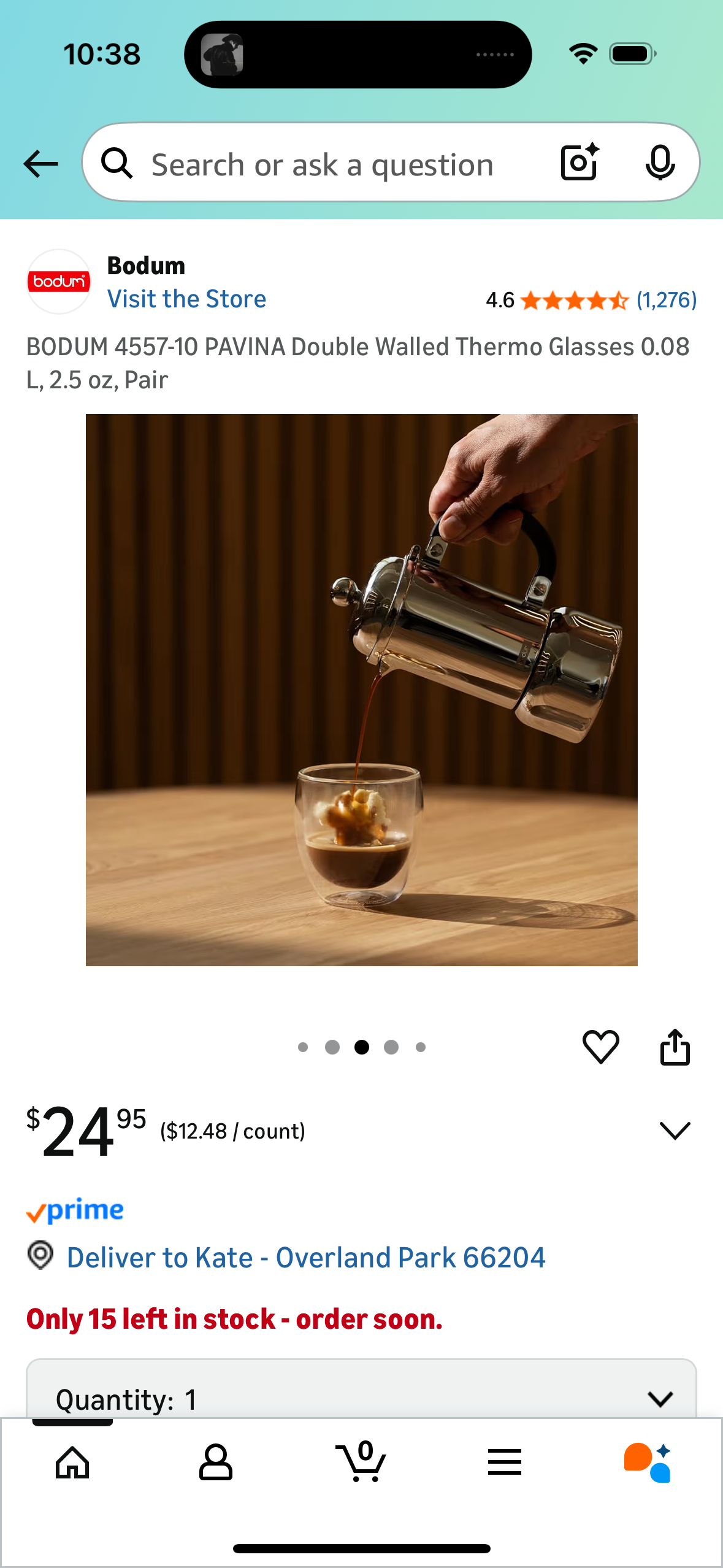 BODUM 4557-10 PAVINA Double Walled Thermo Glasses 0.08 L, 2.5 oz, Pair