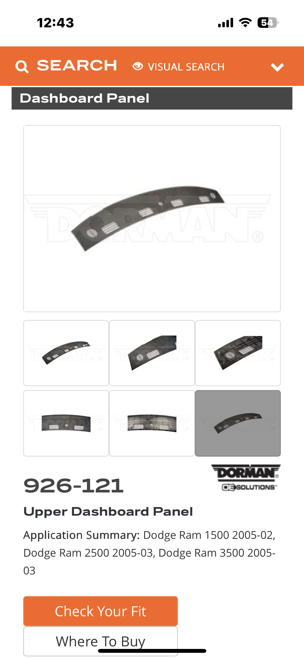New - Upper Dashboard Panel 926-121 Compatible with Select Dodge Models (G708)
