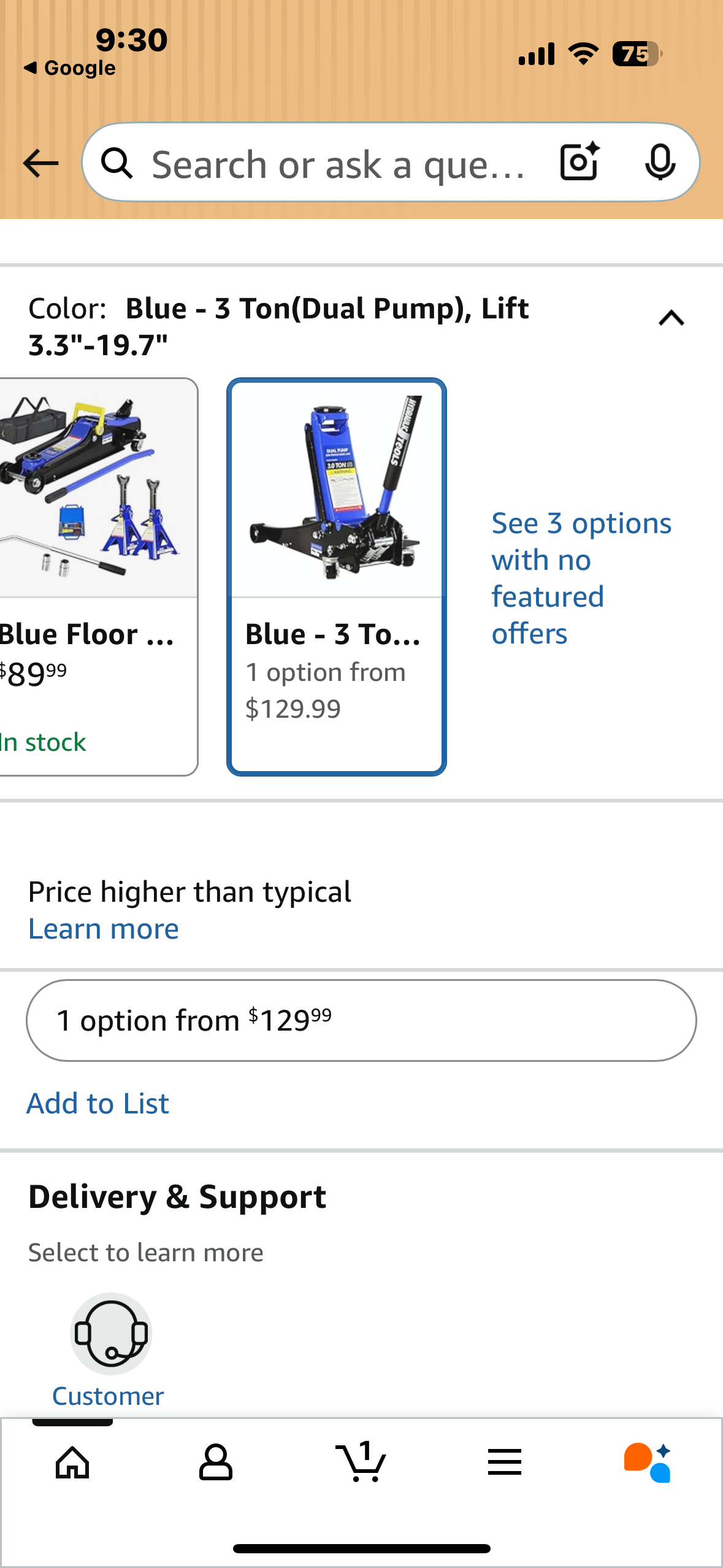 3 Ton Low Profile Jack - Heavy Duty Quick Lift, Steel Hydraulic Floor Jack, Blue, 3.3"-19.7" Height, 6000 LBS
Capacity (G868)