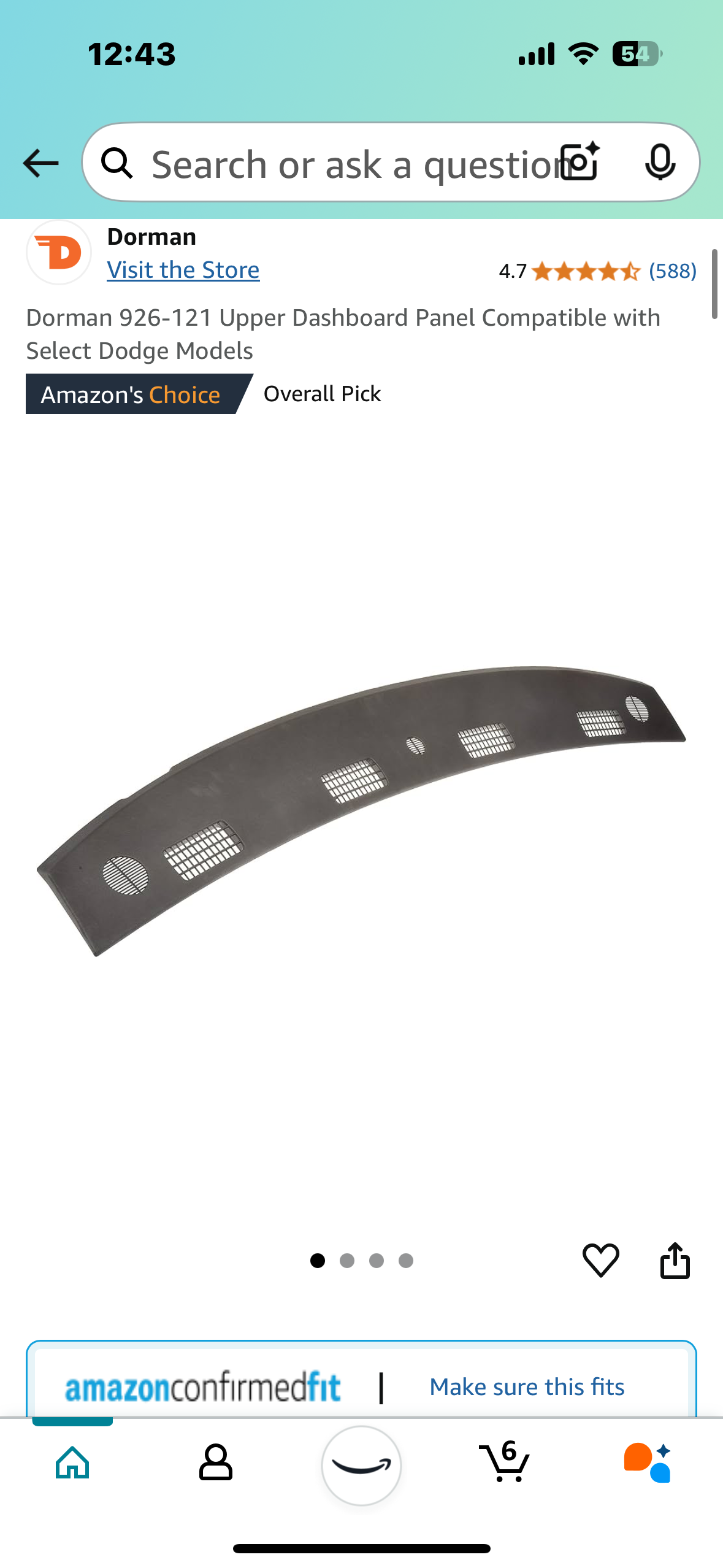 New - Upper Dashboard Panel 926-121 Compatible with Select Dodge Models (G708)
