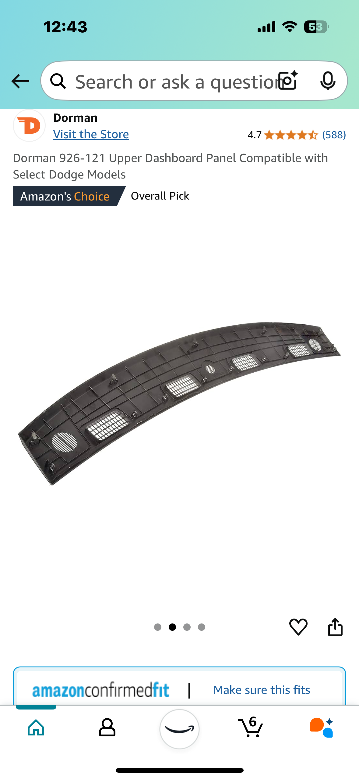 New - Upper Dashboard Panel 926-121 Compatible with Select Dodge Models (G708)