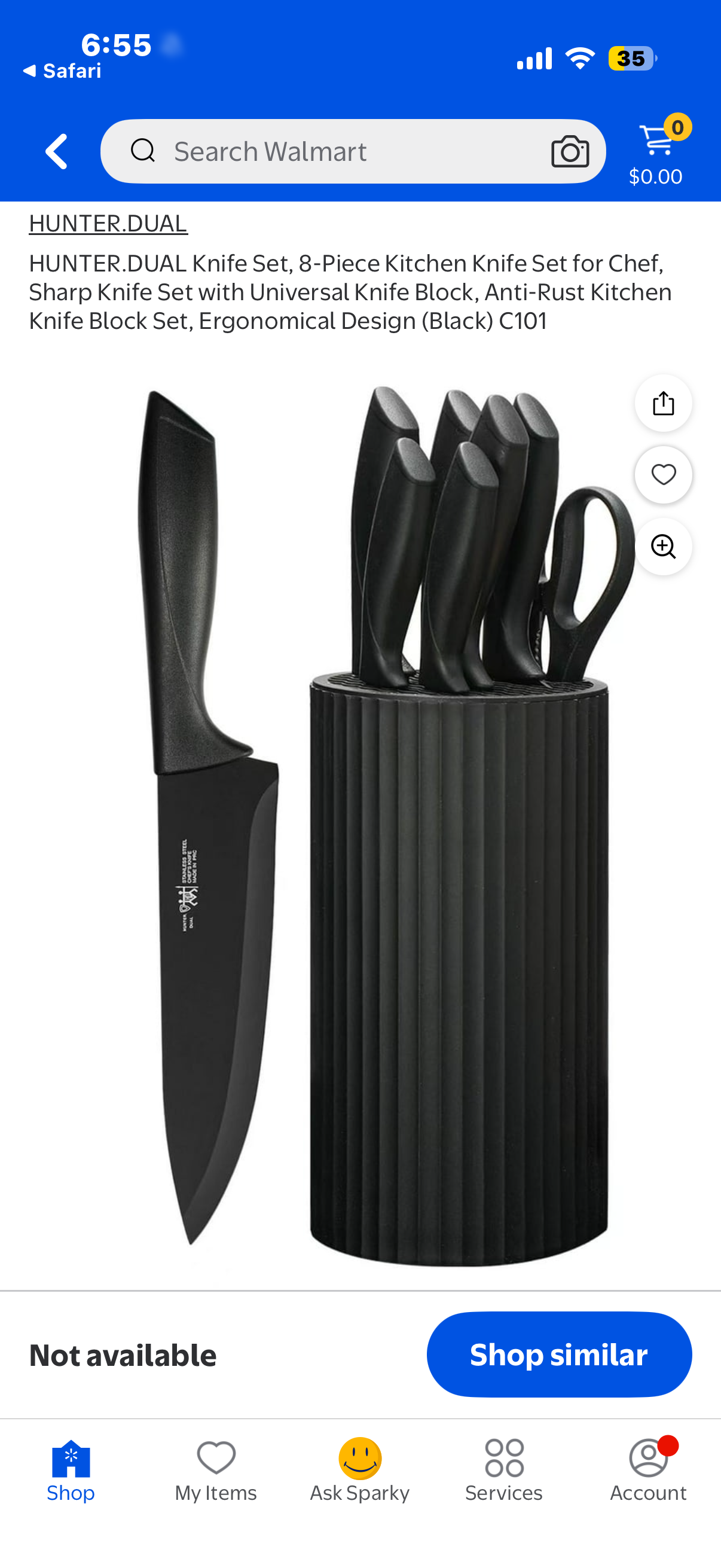 HUNTER.DUAL Knife Set, 8-Piece Kitchen Knife Set for Chef, Sharp Knife Set with Universal Knife Block, Anti-Rust Kitchen Knife Block Set, Ergonomical Design (Black) C101