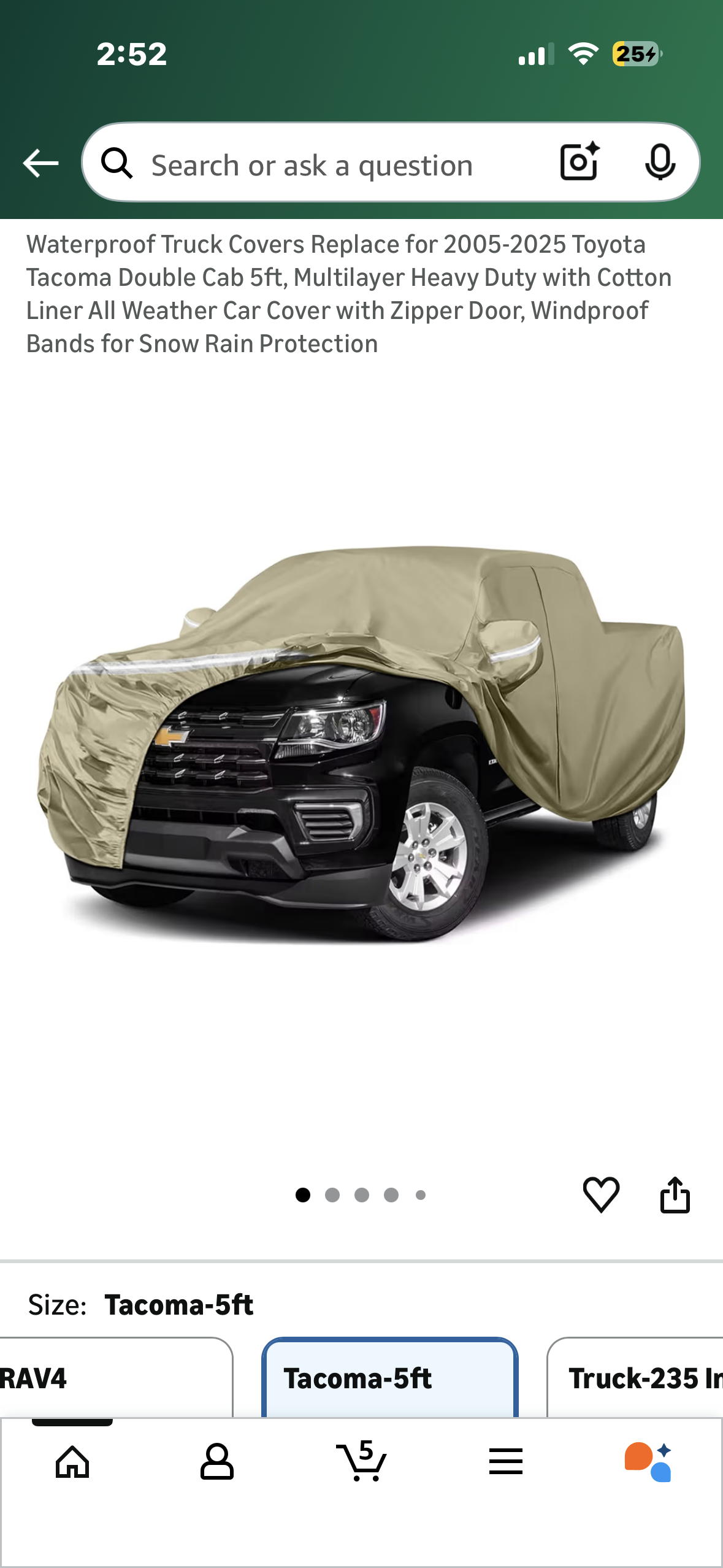 Waterproof Truck Covers Replace for 2005-2025 Toyota Tacoma Double Cab 5ft, Multilayer Heavy Duty with Cotton Liner All Weather Car Cover with Zipper Door, Windproof Bands for Snow Rain Protection