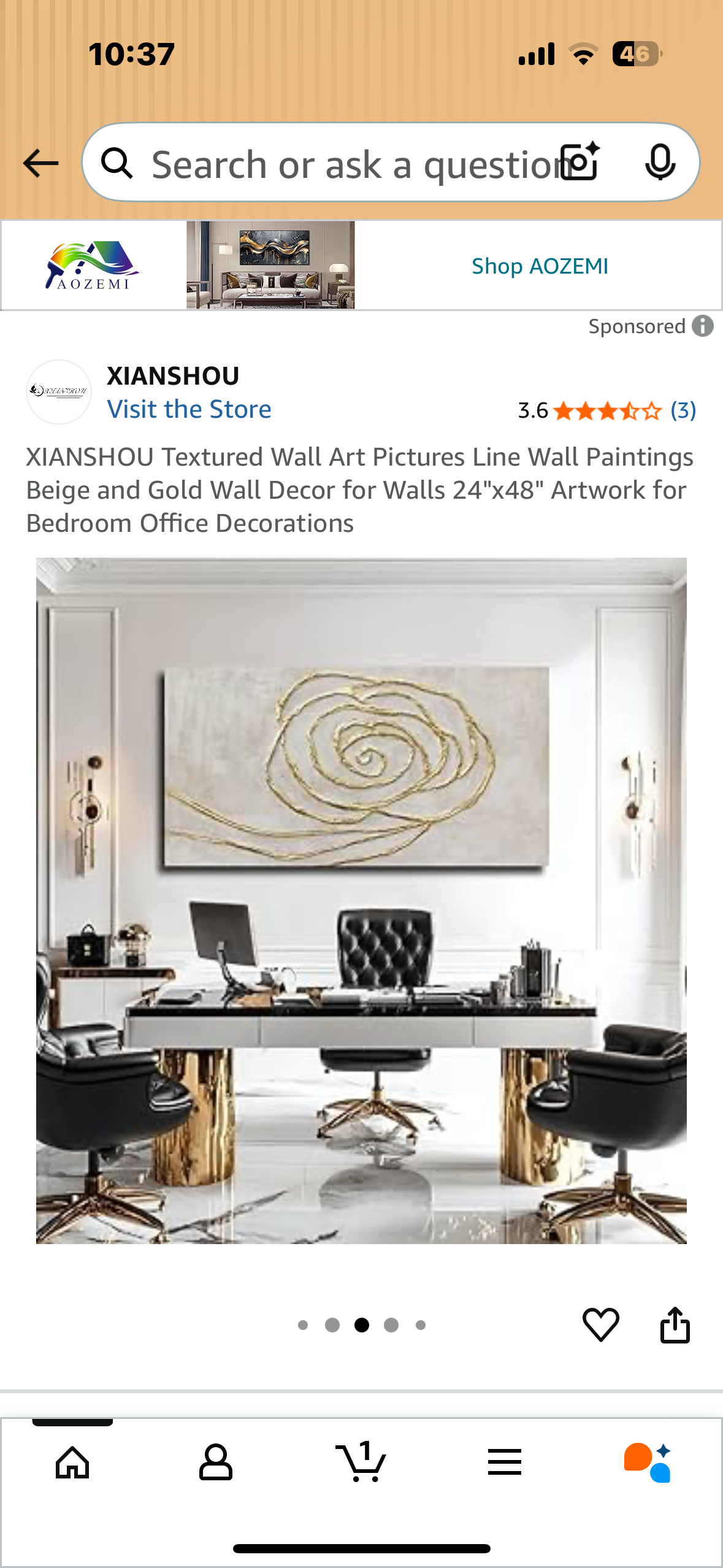Textured Wall Art Canvas, Beige and Gold Wall Decor, 24"x48" Artwork for Home or Office (L1028)