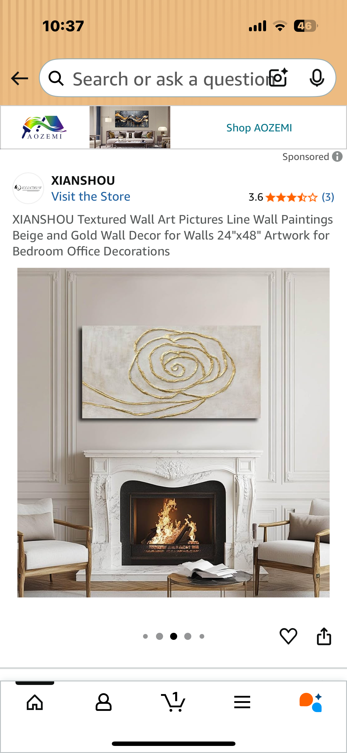 Textured Wall Art Canvas, Beige and Gold Wall Decor, 24"x48" Artwork for Home or Office (L1028)