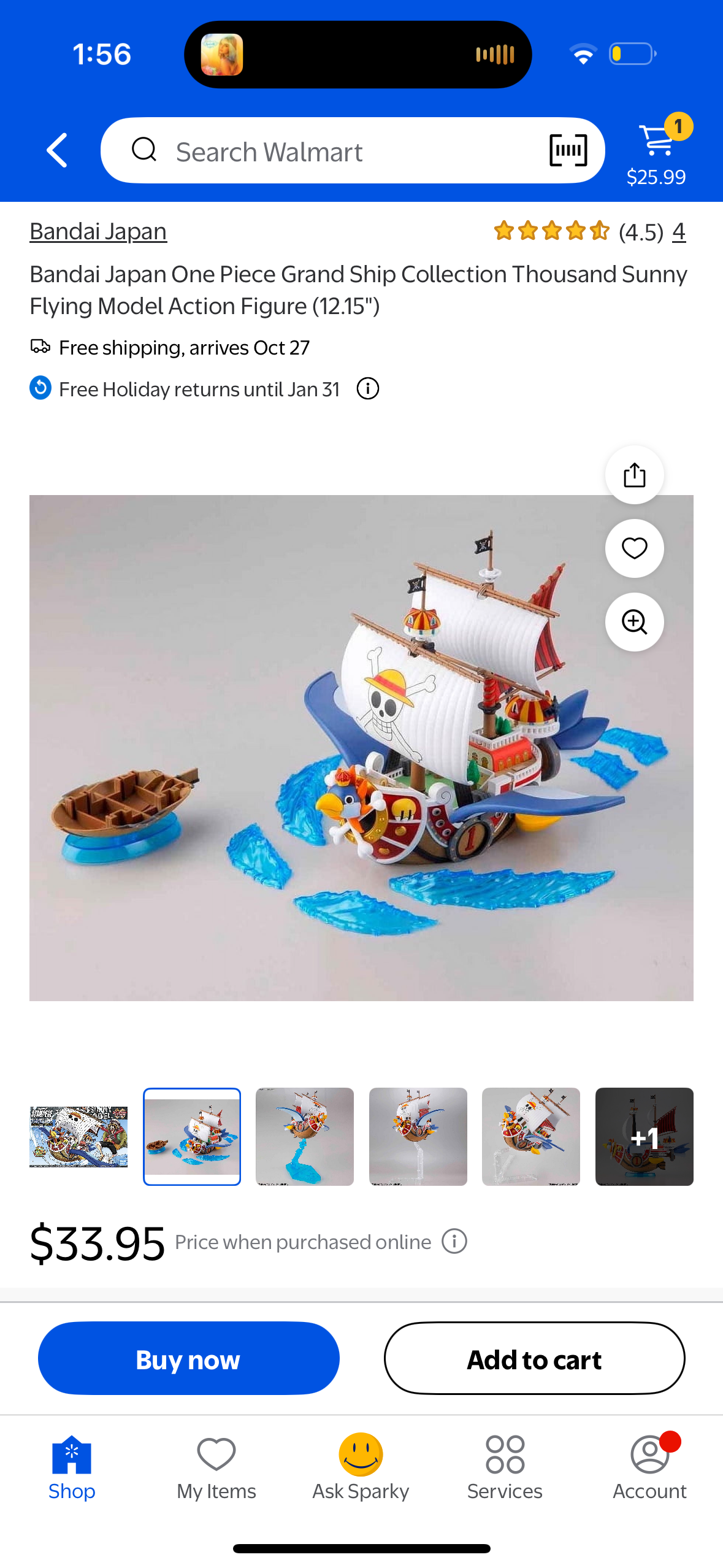 Bandai Japan One Piece Grand Ship Collection Thousand Sunny Flying Model Action Figure (12.15")