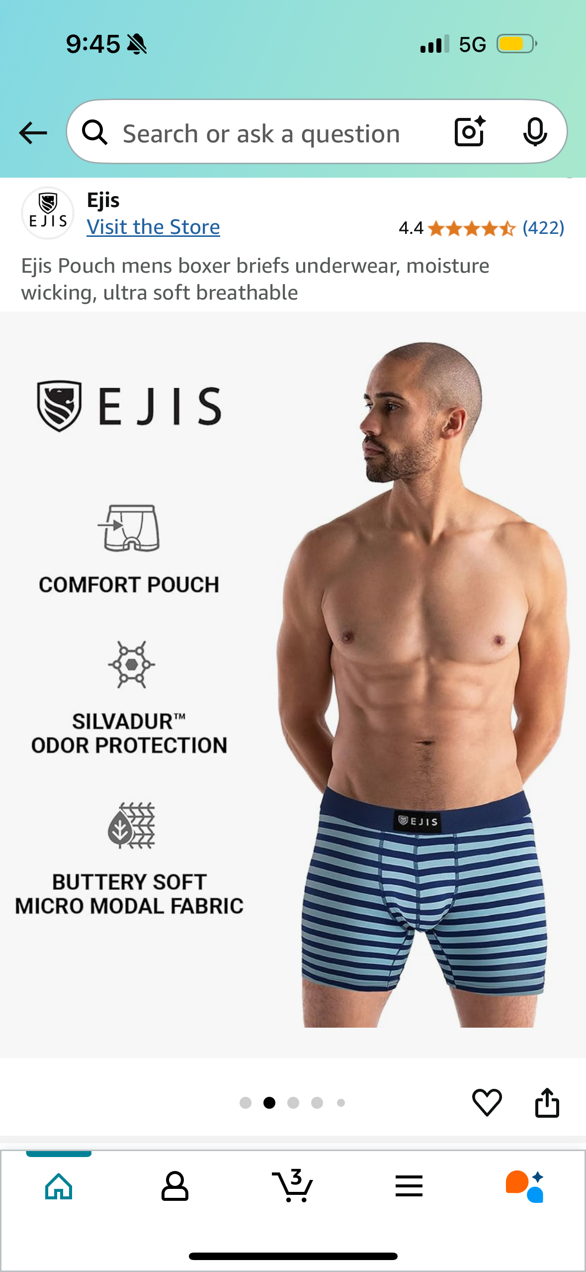 Ejis Pouch mens boxer briefs underwear, moisture wicking, ultra soft breathable