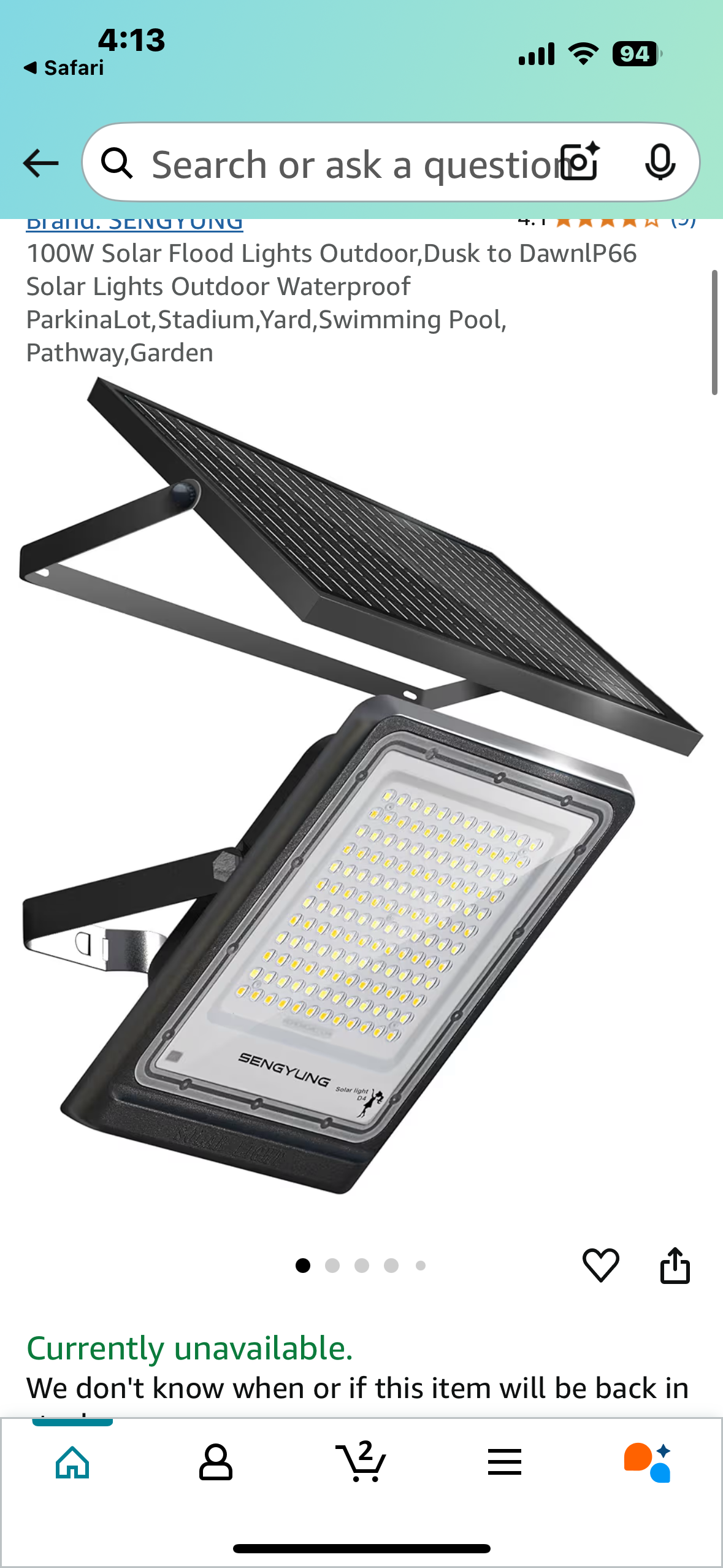 100W Solar Flood Lights Outdoor,Dusk to DawnlP66 Solar Lights Outdoor Waterproof ParkinaLot,Stadium,Yard,Swimming Pool, Pathway,Garden