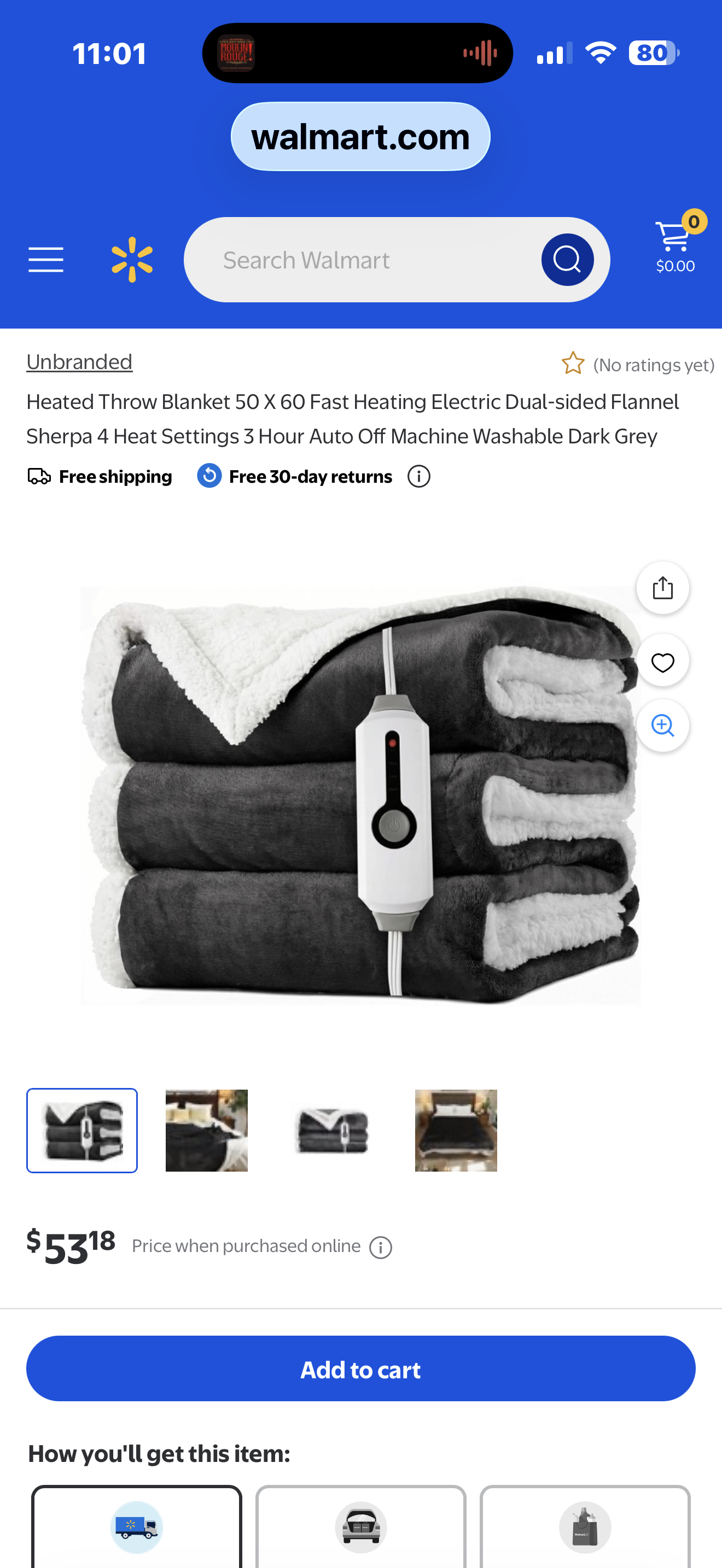 Heated Throw Blanket 50 X 60 Fast Heating Electric Dual-sided Flannel Sherpa 4 Heat Settings 3 Hour Auto Off Machine Washable Dark Grey