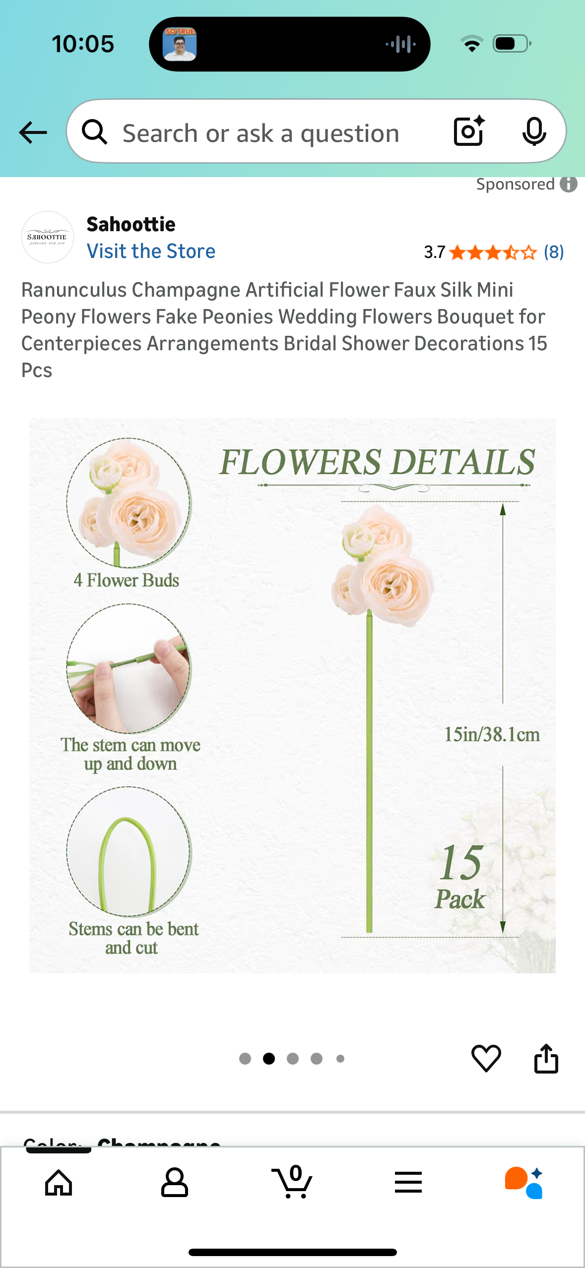 Ranunculus Champagne Artificial Flower Faux Silk Mini Peony Flowers Fake Peonies Wedding Flowers Bouquet for Centerpieces Arrangements Bridal Shower Decorations 15 Pcs