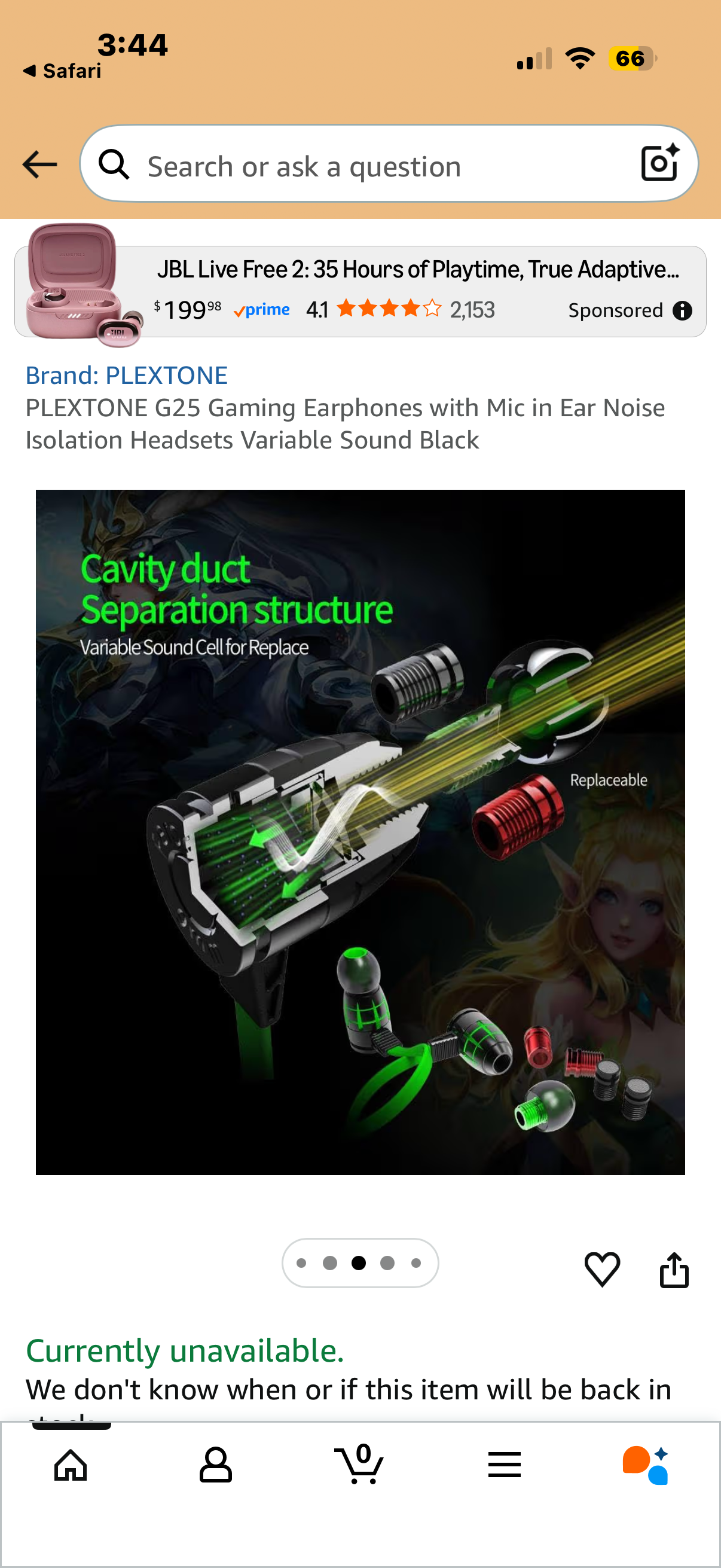 PLEXTONE G25 Gaming Earphones with Mic in Ear Noise Isolation Headsets Variable Sound Black