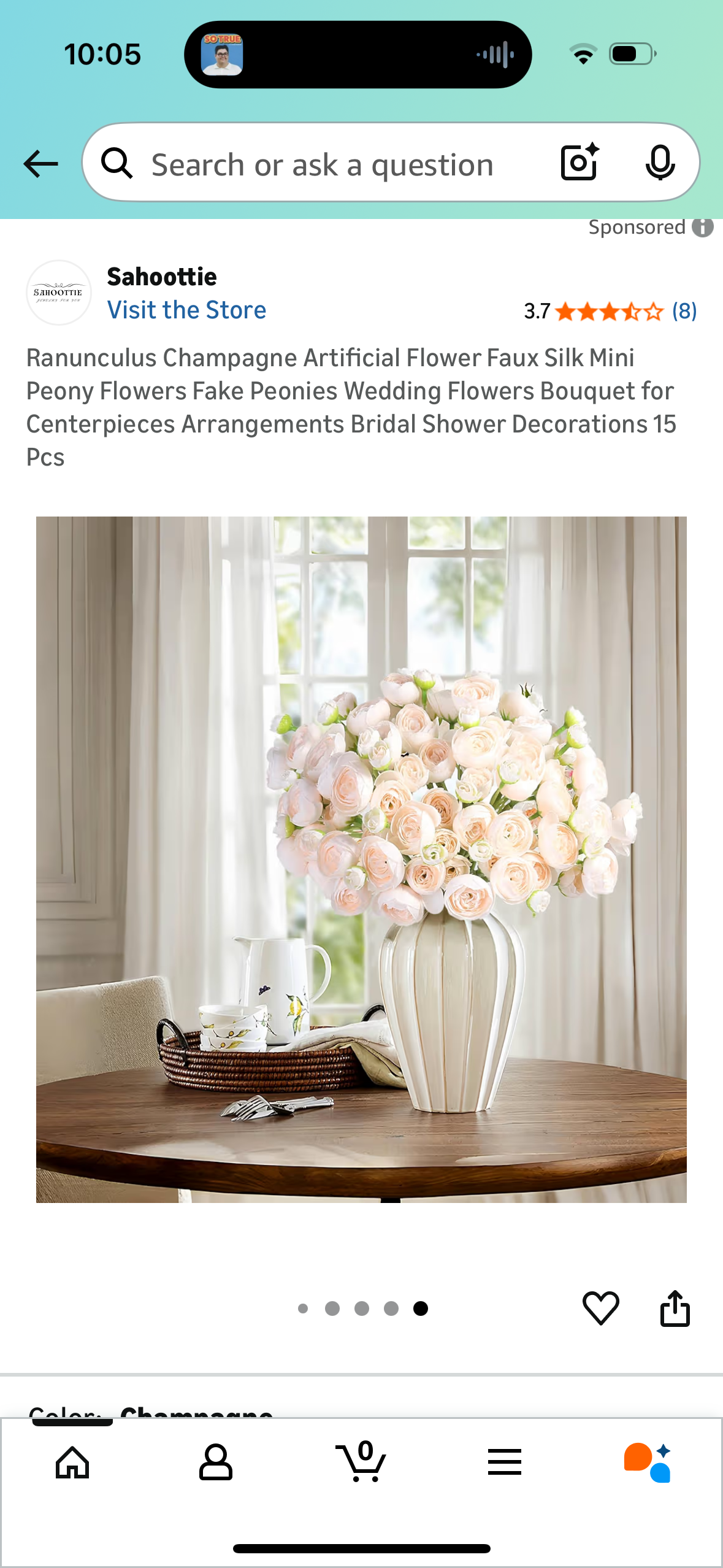 Ranunculus Champagne Artificial Flower Faux Silk Mini Peony Flowers Fake Peonies Wedding Flowers Bouquet for Centerpieces Arrangements Bridal Shower Decorations 15 Pcs