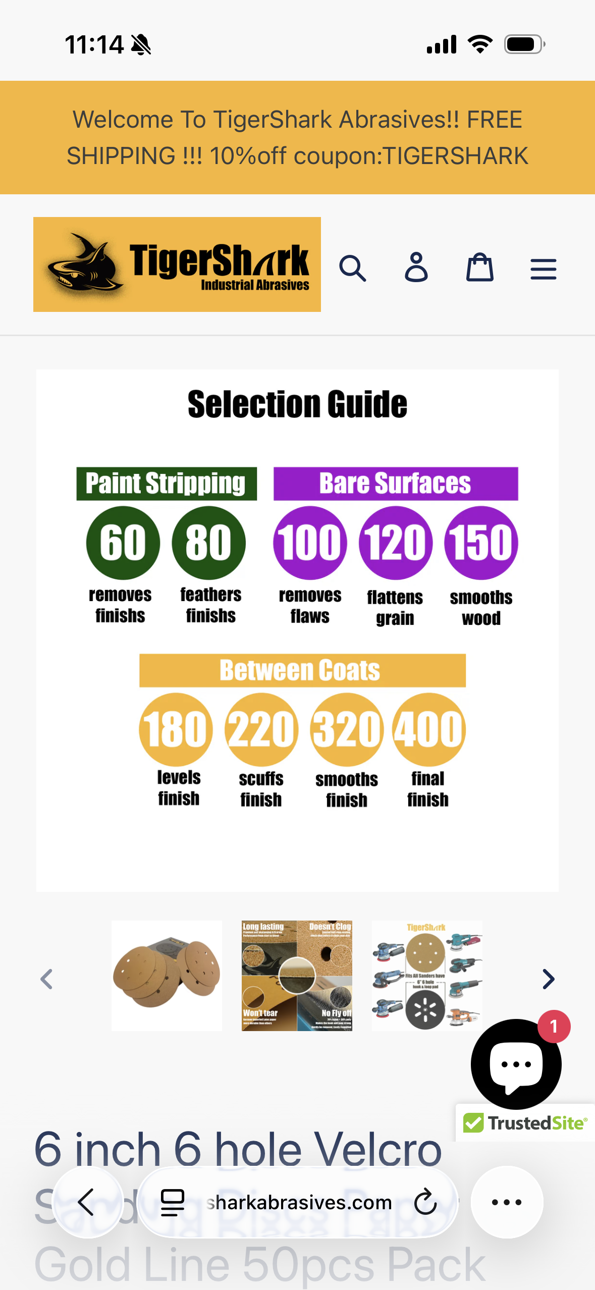TigerShark 6 Inch 6 Hole Sanding Discs Grit 400 50pcs Pack Special Anti Clog Coating Paper Gold Line Hook and Loop Dustless Random Orbital Sander Paper Very Fine