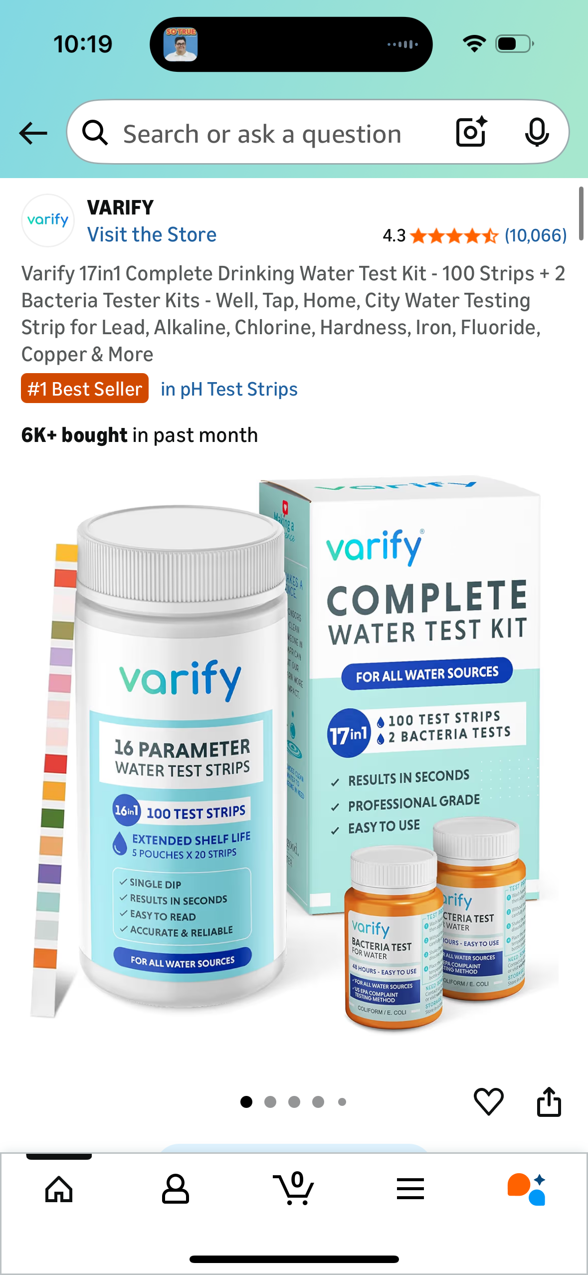 Varify 17in1 Complete Drinking Water Test Kit - 100 Strips + 2 Bacteria Tester Kits - Well, Tap, Home, City Water Testing Strip for Lead, Alkaline, Chlorine, Hardness, Iron, Fluoride, Copper & More