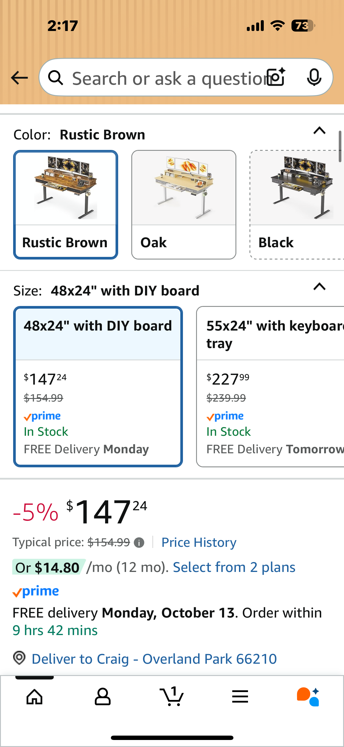 48”x 24” Electric Standing Desk with 2 Drawers, Height Adjustable Stand up Desk for Home Office, Ergonomic Sit to Stand Table with Storage Shelf, DIY Board, Hooks, Rustic Brown (O448)