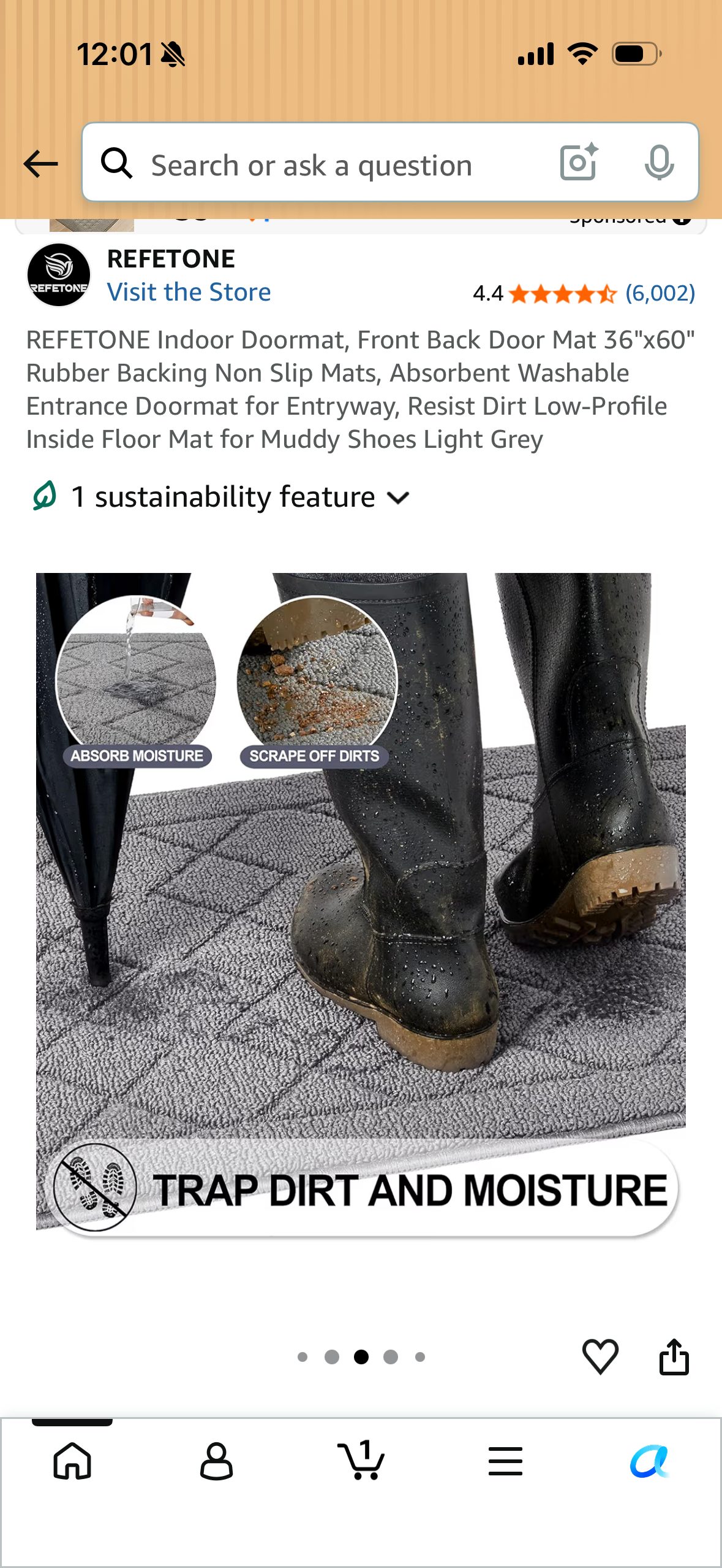 REFETONE Indoor Doormat, Front Back Door Mat 36"x60" Rubber Backing Non Slip Mats, Absorbent Washable Entrance Doormat for Entryway, Resist Dirt Low-Profile Inside Floor Mat for Muddy Shoes Light Grey
