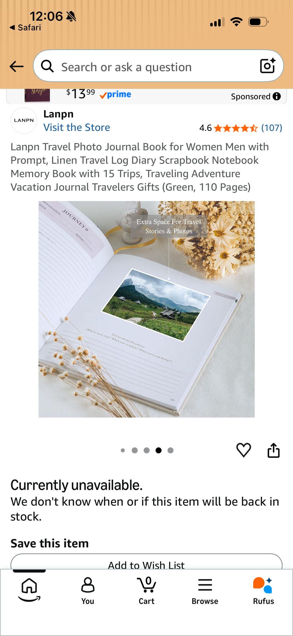 Lanpn Travel Photo Journal Book for Women Men with Prompt, Linen Travel Log Diary Scrapbook Notebook Memory Book with 15 Trips, Traveling Adventure Vacation Journal Travelers Gifts (Green, 110 Pages)