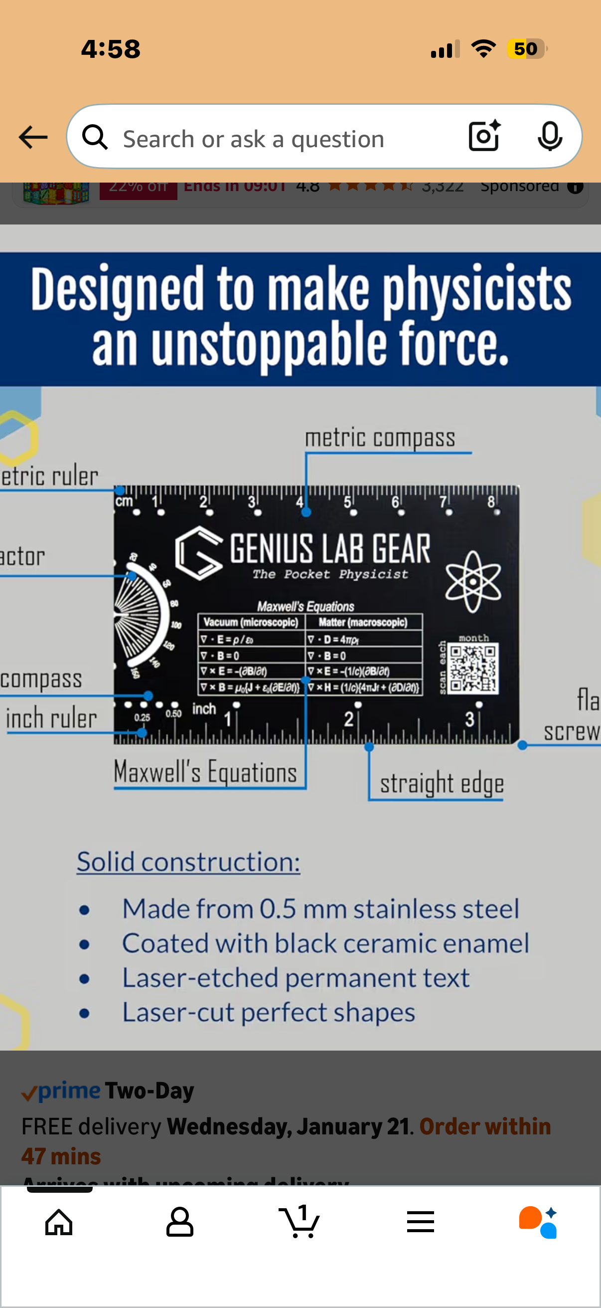 The Pocket Physicist - Small Metal Physics Metric Ruler Scale, Gadget Multi-Tool, Techie/Geeks/Nerds Cool STEM Tech Student Graduation Gift, Unique College Homework Mini 3 Inch Tool - Genius Lab Gear