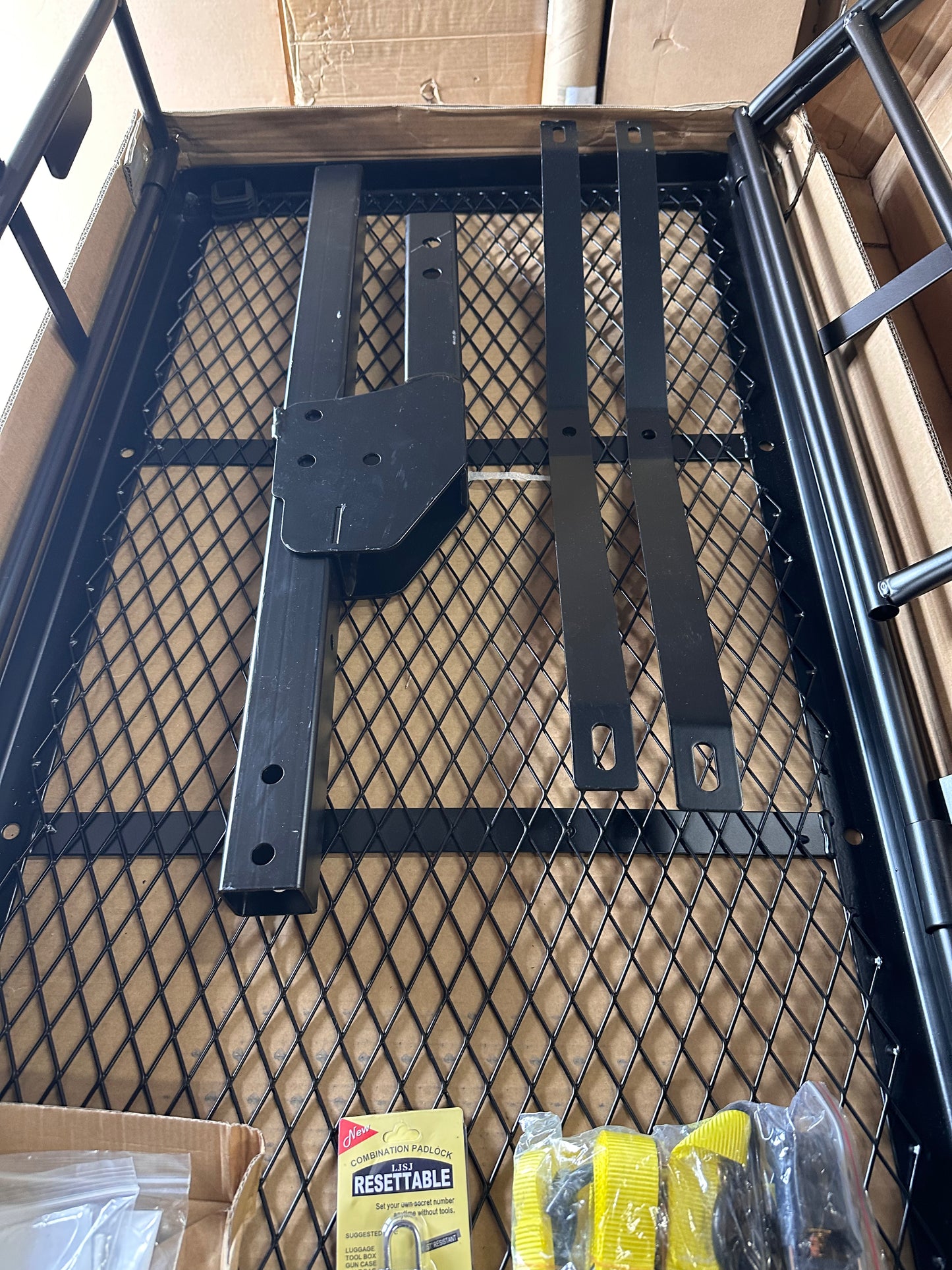 KAIRAY 500 Lbs Heavy Duty Hitch Mount Cargo Carrier, 60"x24"x14.4" Folding Rear Luggage Rack Basket, Fits 2" Receiver for Car, SUV, Camping Traveling with Stabilizer,Waterproof Bag, Net Ratchet Straps, Lock (G870)