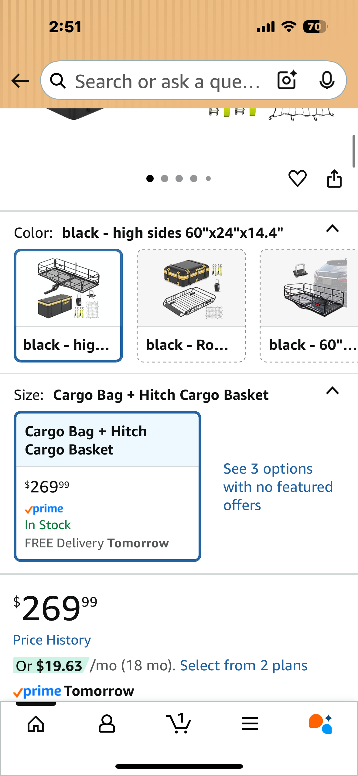KAIRAY 500 Lbs Heavy Duty Hitch Mount Cargo Carrier, 60"x24"x14.4" Folding Rear Luggage Rack Basket, Fits 2" Receiver for Car, SUV, Camping Traveling with Stabilizer,Waterproof Bag, Net Ratchet Straps, Lock (G870)